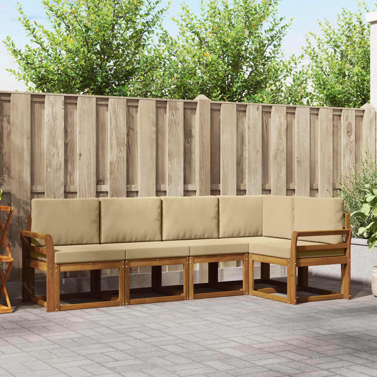 Conjunto de sofás de exterior con cojín 5 pcs Natural y Beige