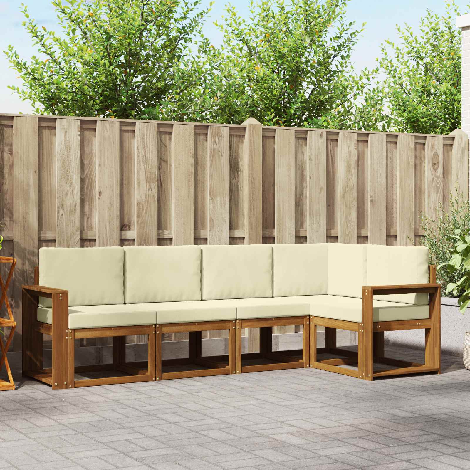 Conjunto de sofás de exterior con cojín 5 pcs Natural y Crema