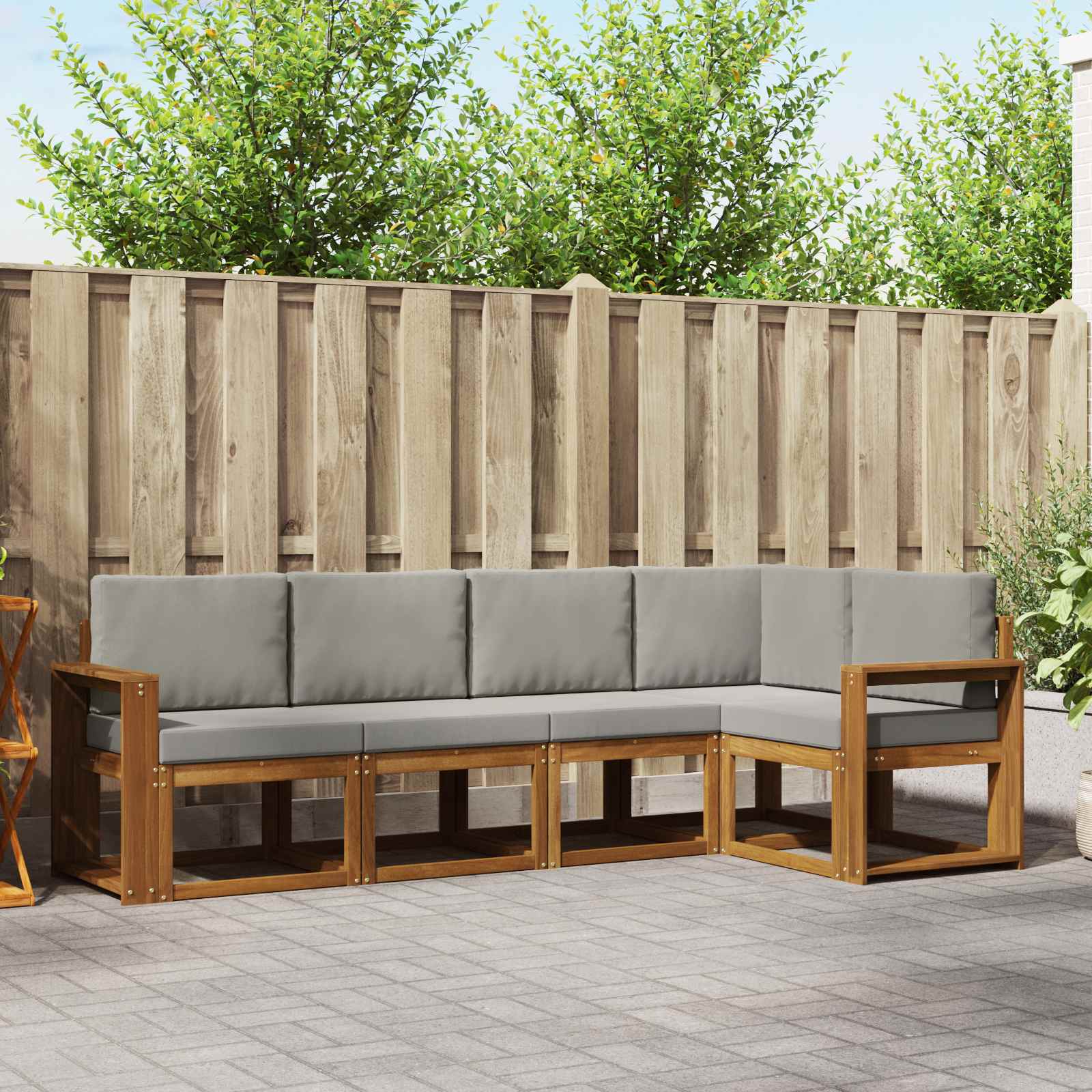 Conjunto de sofás de exterior 5 pcs Blanco y Negro