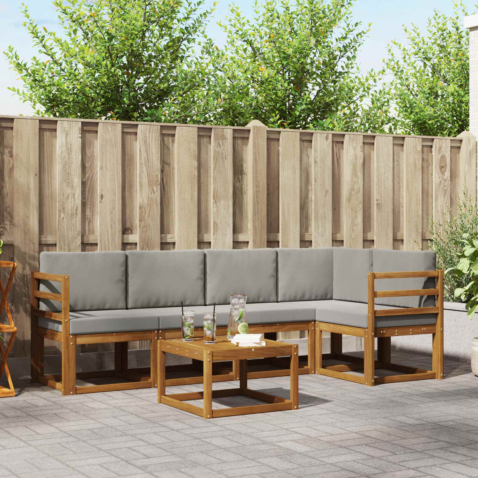 Conjunto de sofás de exterior 6 pcs Gris Natural y Claro