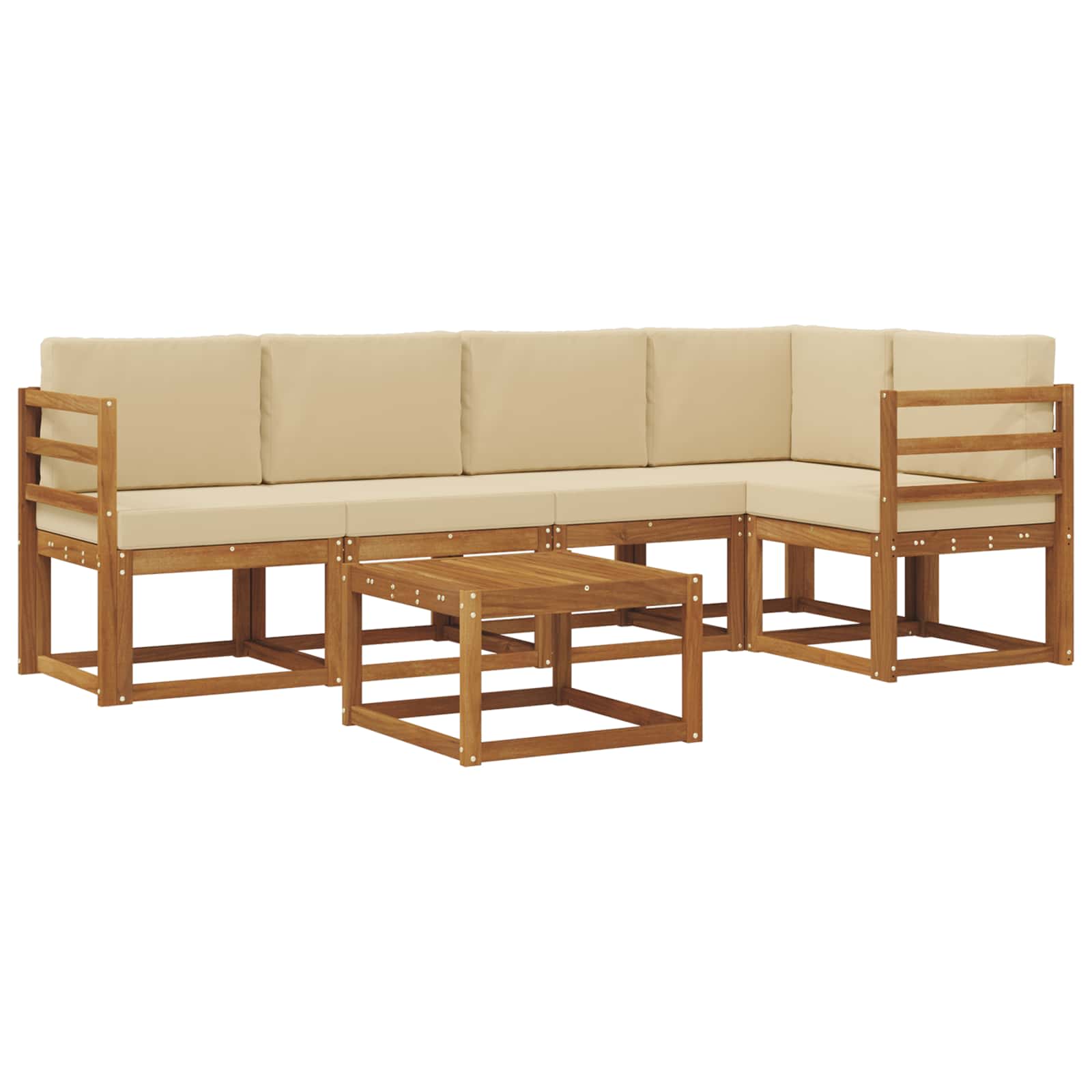 Conjunto de sofás de exterior con cojín 6 pcs Natural y Beige