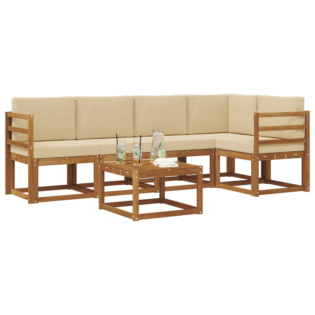 Conjunto de sofás de exterior con cojín 6 pcs Natural y Beige