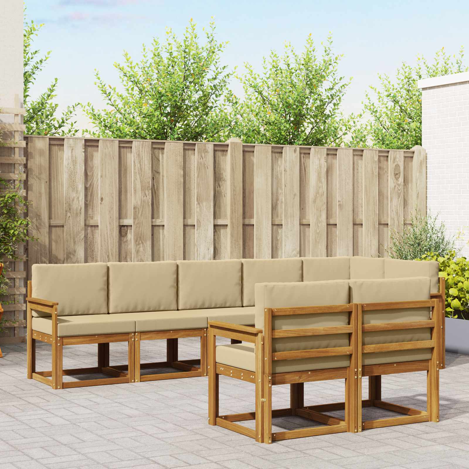 Conjunto de sofás de exterior con cojín 8 pcs Natural y Beige