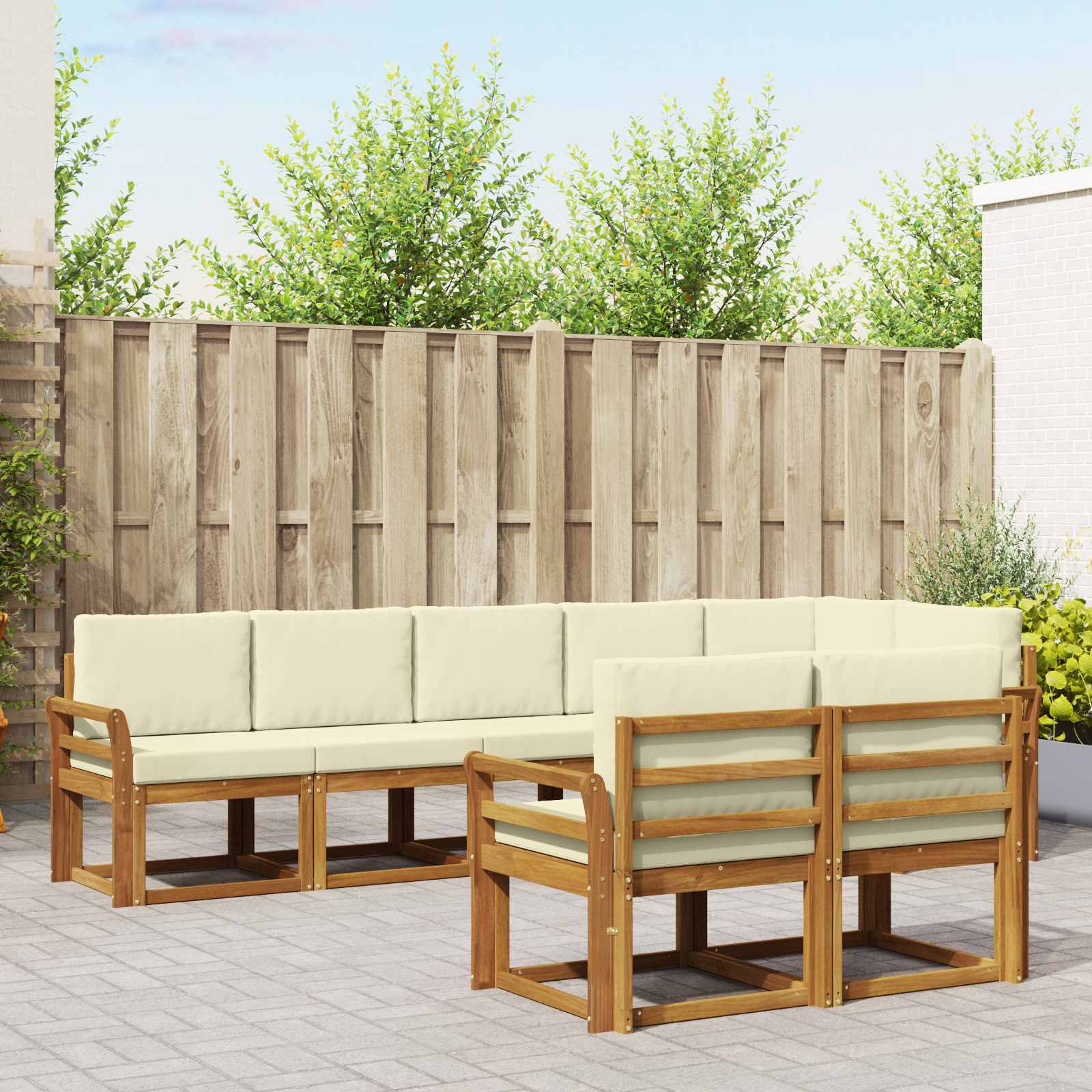 Conjunto de sofás de exterior con cojín 8 pcs Natural y Crema