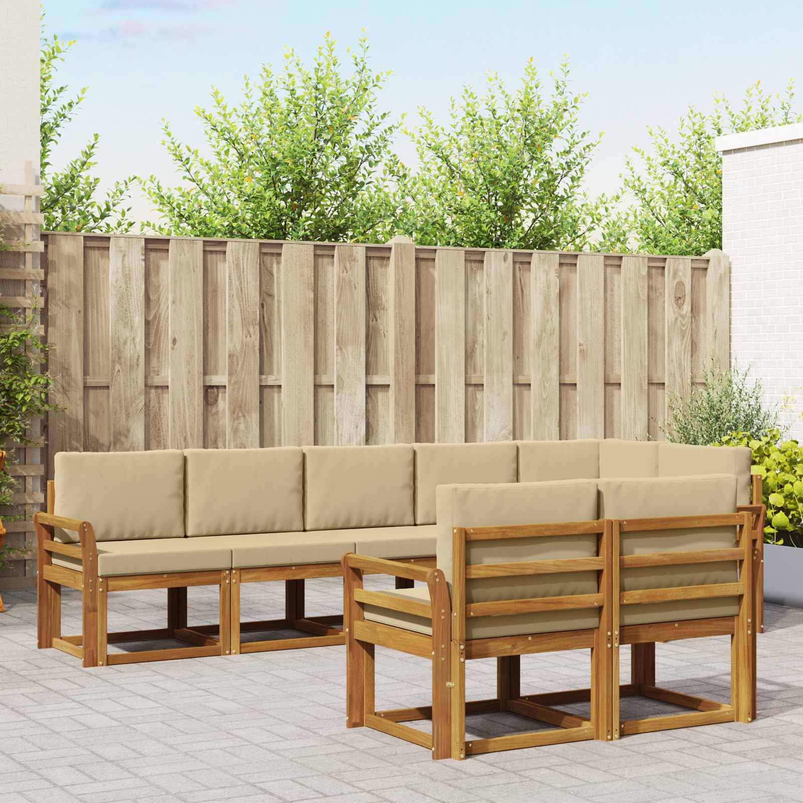 Conjunto de sofás de exterior con cojín 8 pcs Natural y Beige