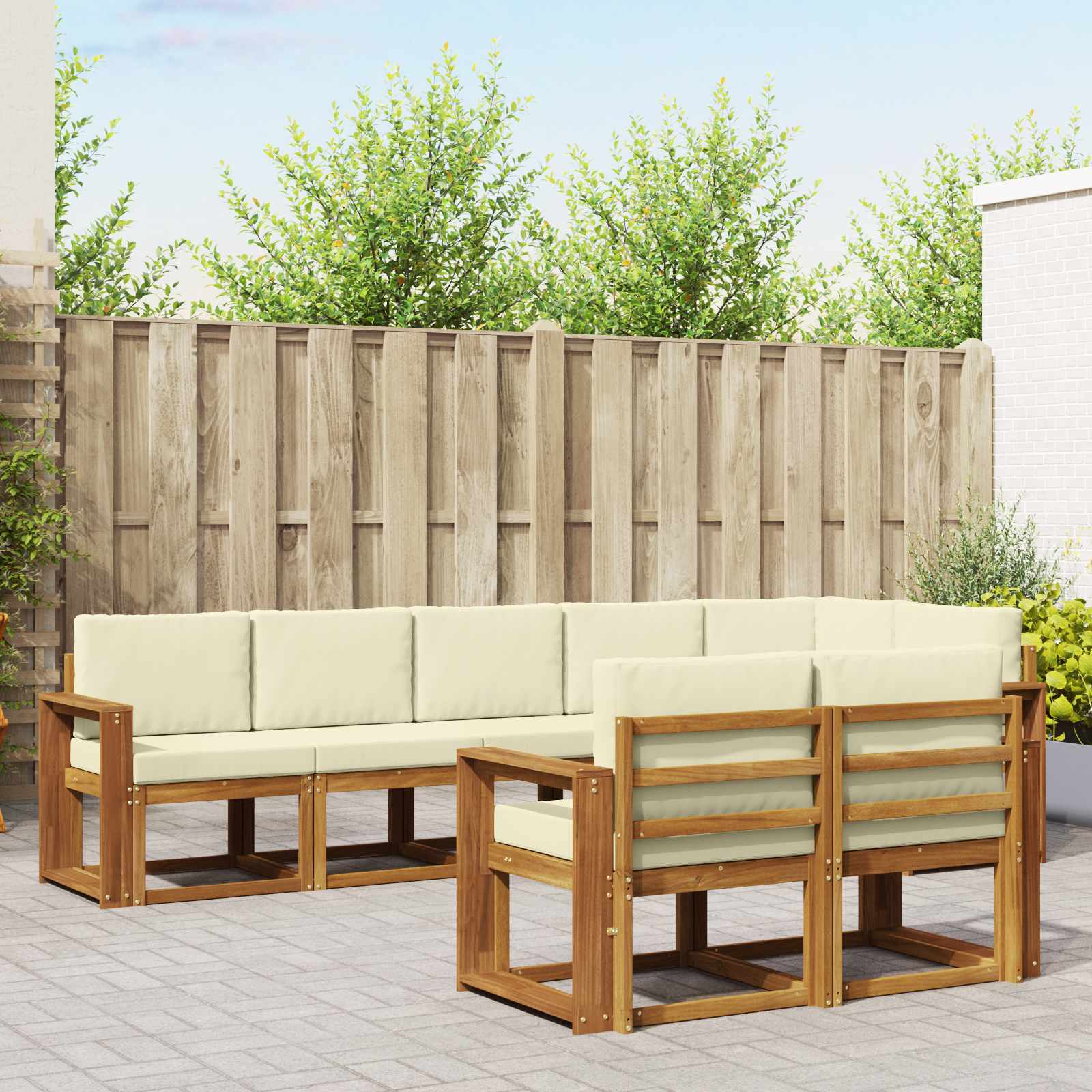 Conjunto de sofás de exterior con cojín 8 pcs Natural y Crema