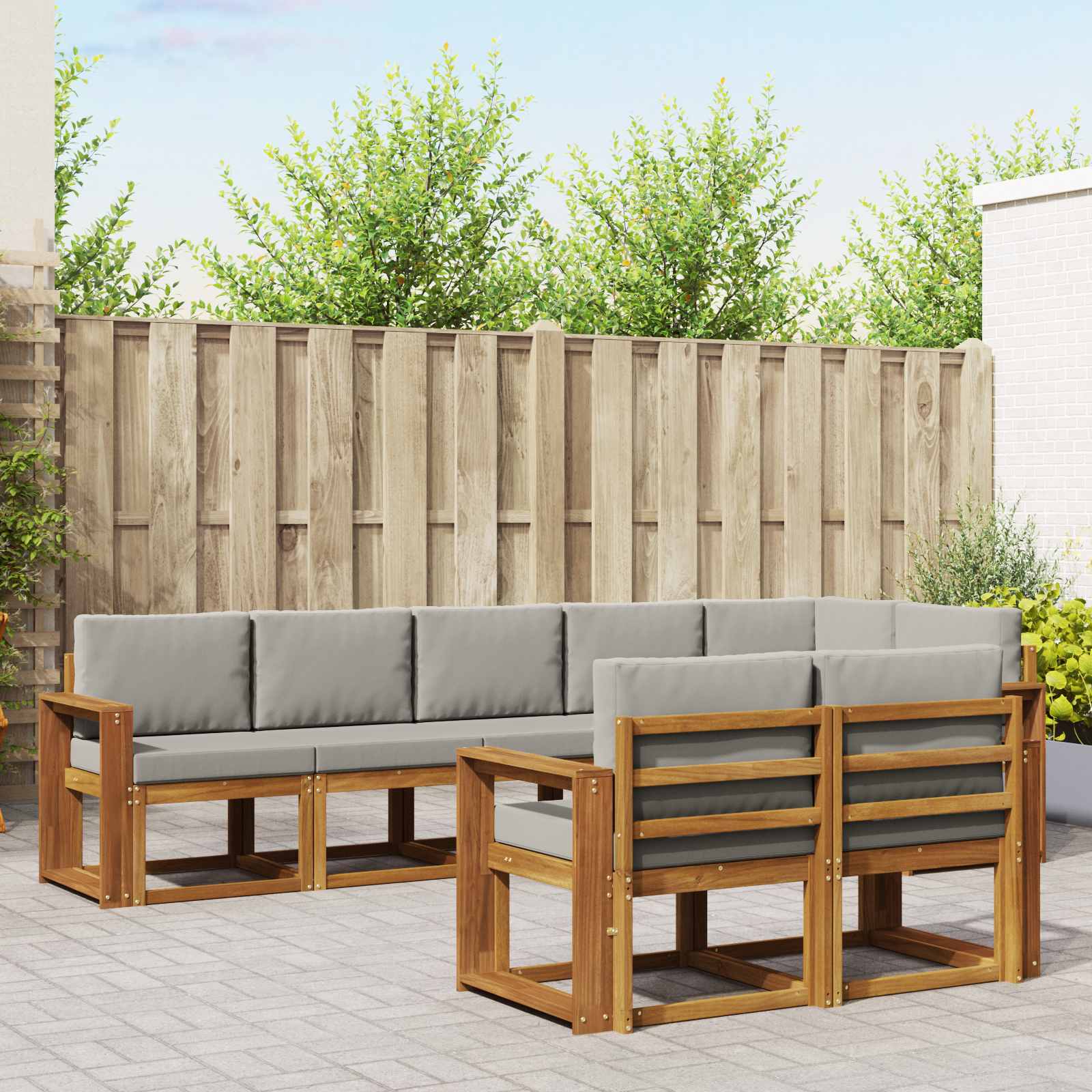 Conjunto de sofás de exterior 8 pcs Gris Natural y Claro