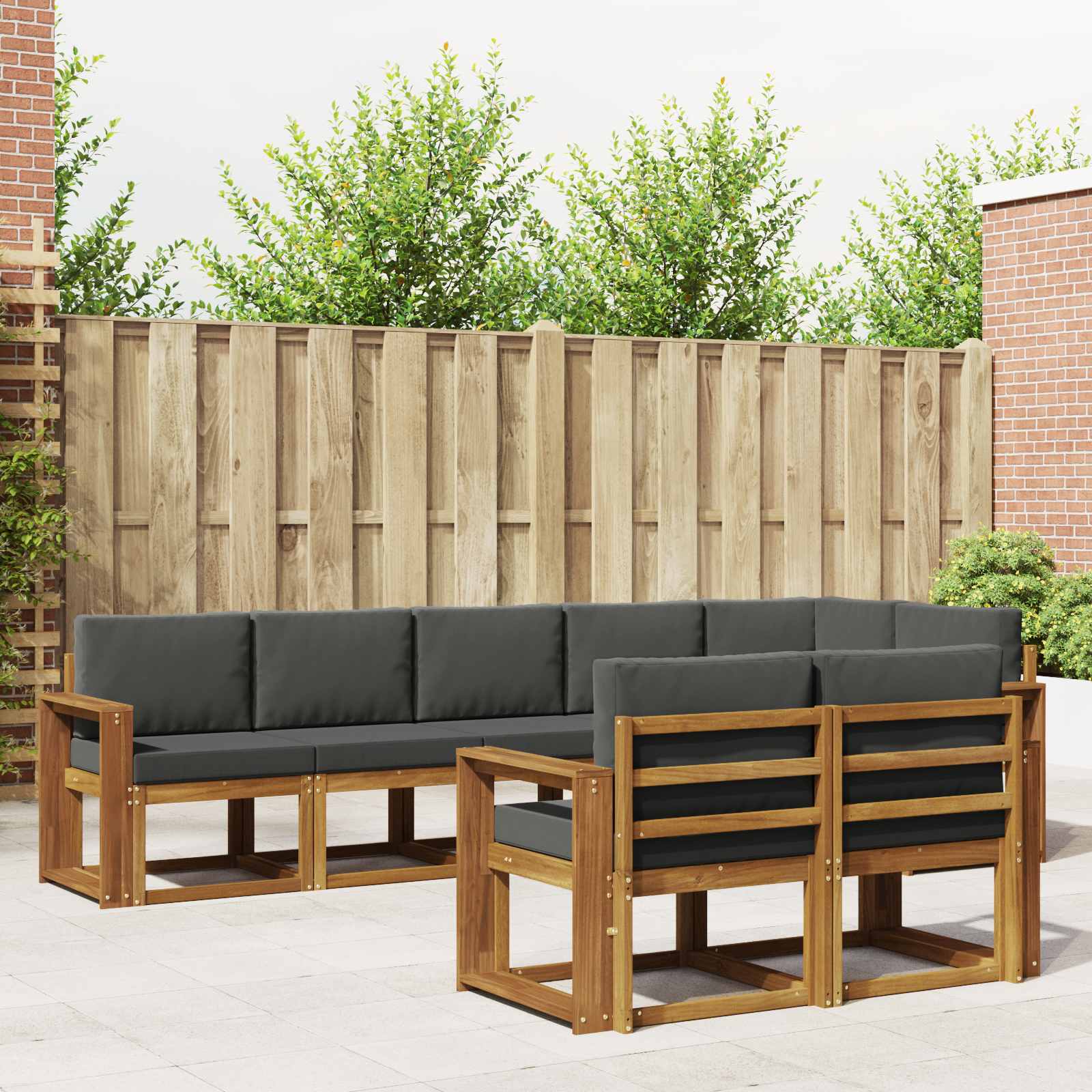 Conjunto de sofás de exterior 8 pcs Natural y Antracita