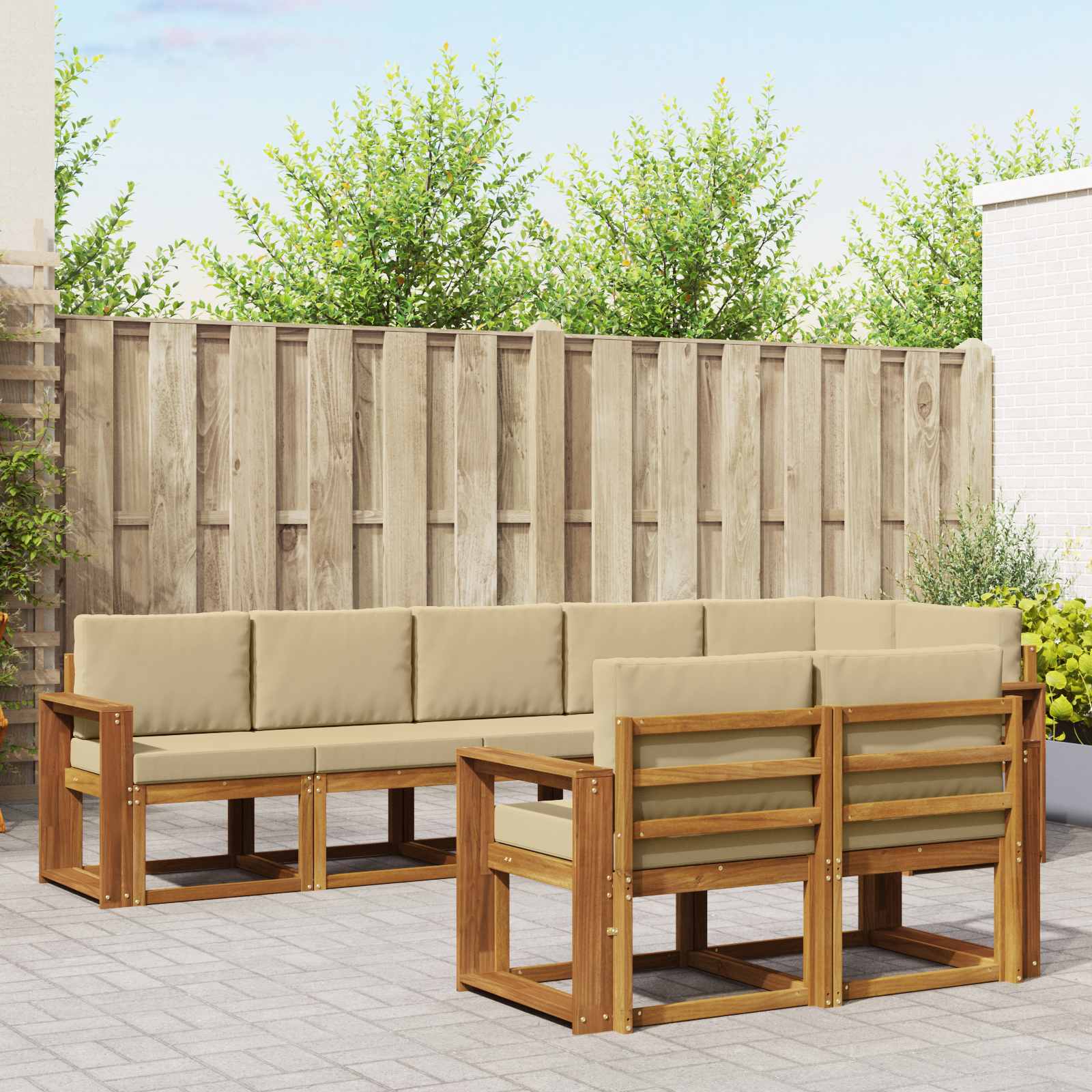 Conjunto de sofás de exterior con cojín 8 pcs Natural y Beige
