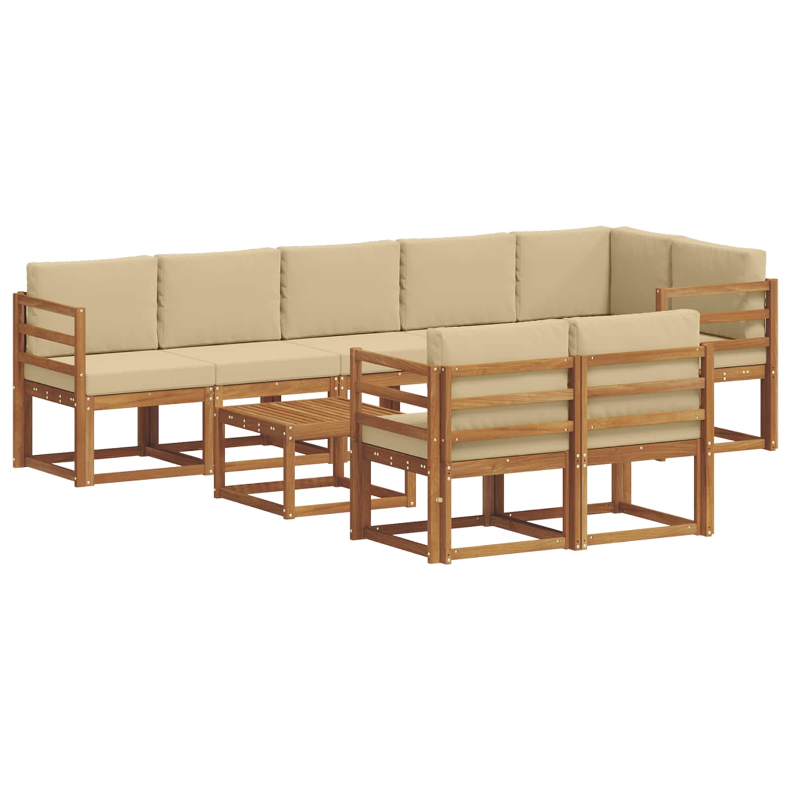 Conjunto de sofás de exterior con cojín 9 pcs Natural y Beige