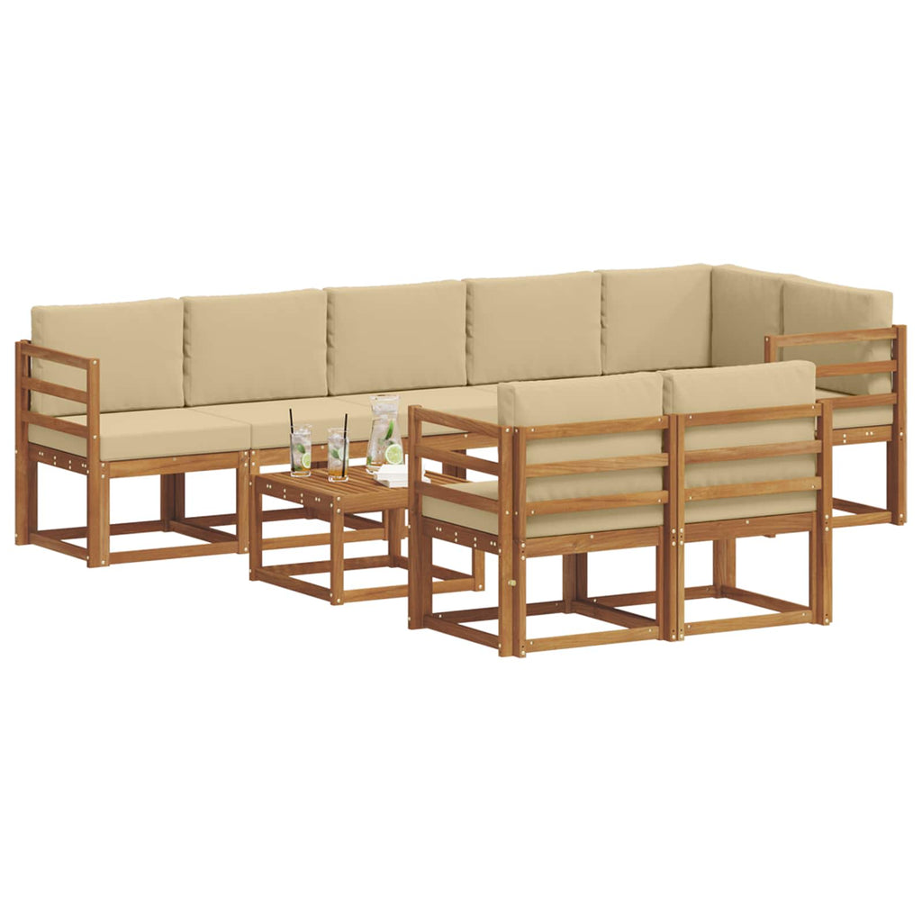 Conjunto de sofás de exterior con cojín 9 pcs Natural y Beige