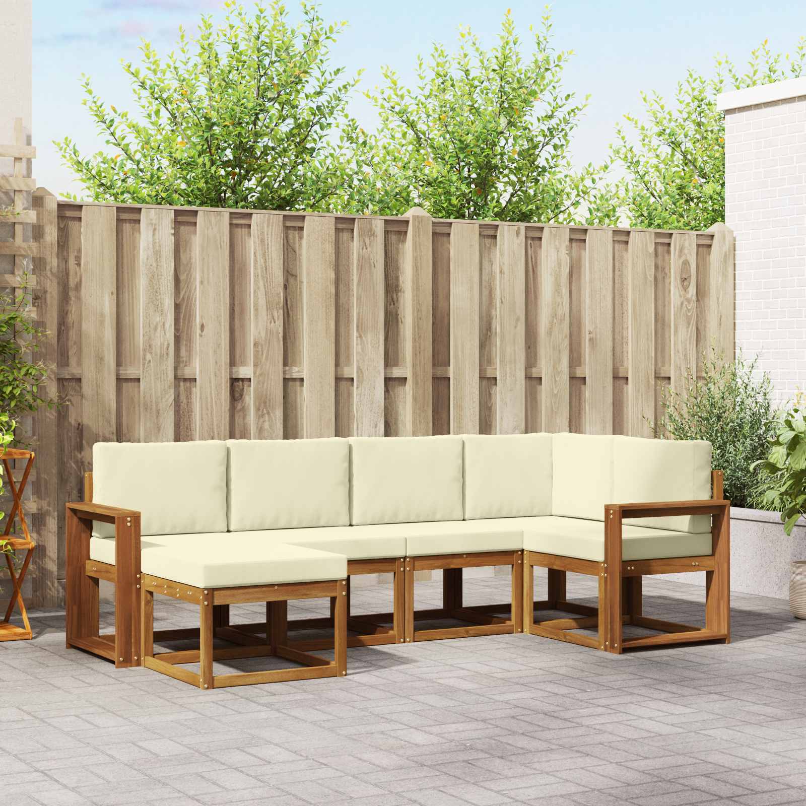 Conjunto de sofás de exterior con cojín 6 pcs Natural y Crema
