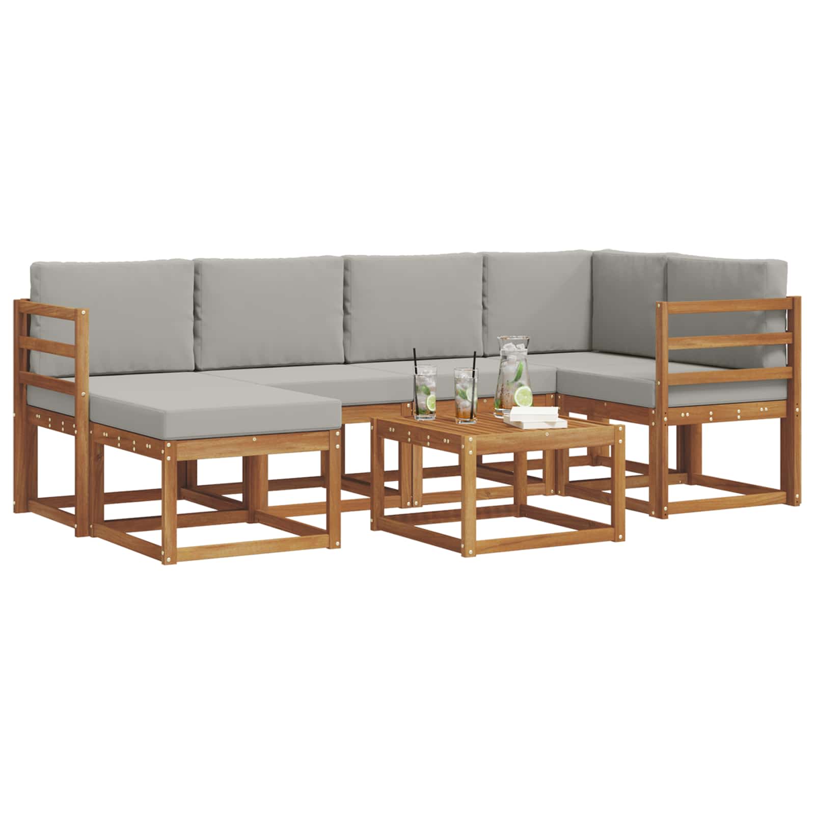 Conjunto de sofás de exterior 7 pcs Gris Natural y Claro