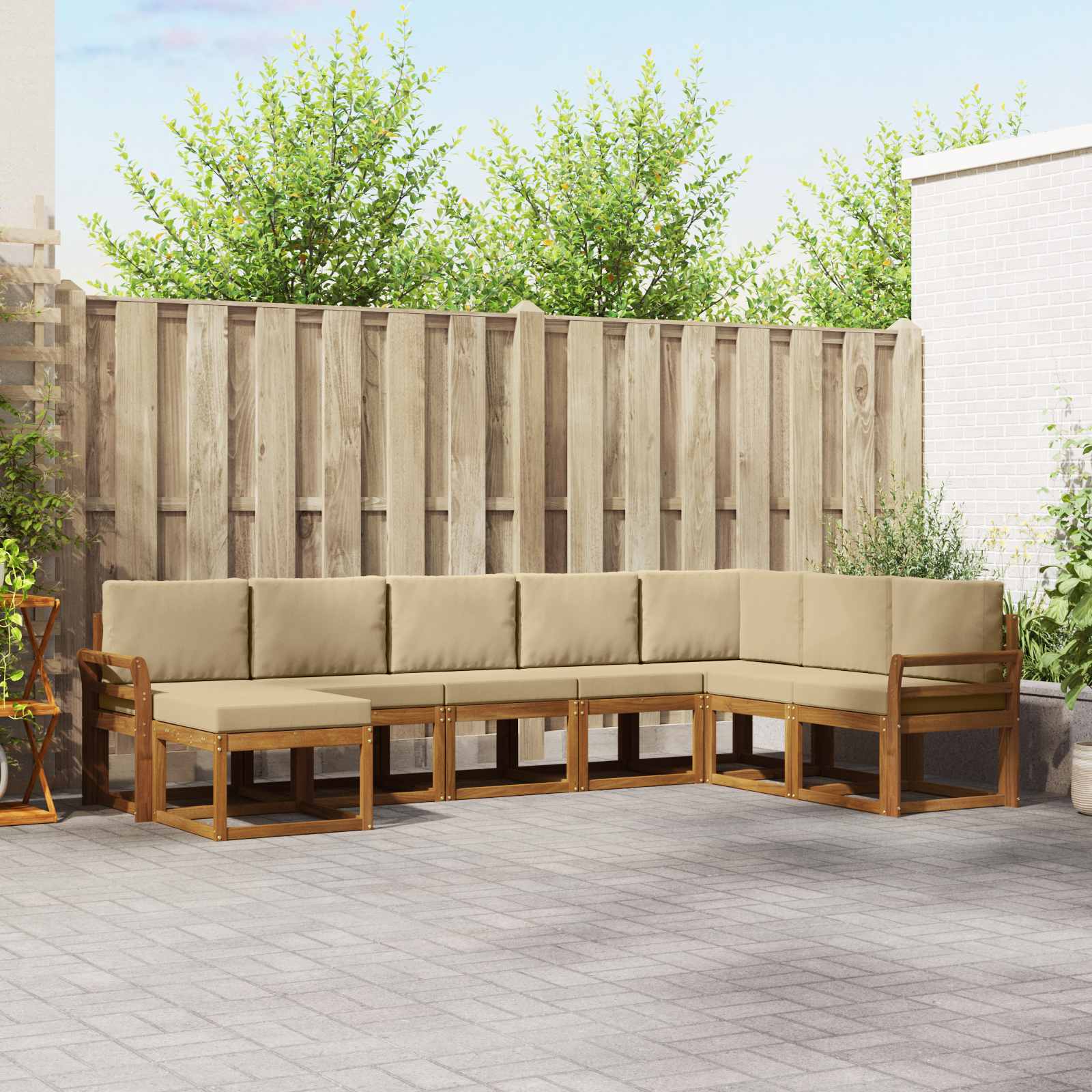 Conjunto de sofás de exterior con cojín 8 pcs Natural y Beige