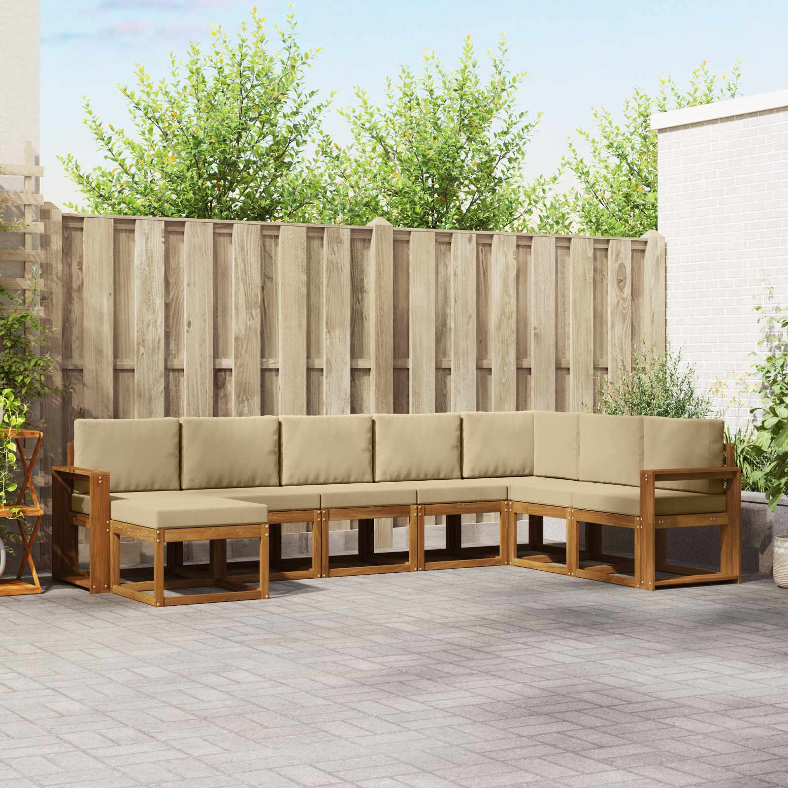 Conjunto de sofás de exterior con cojín 8 pcs Natural y Beige