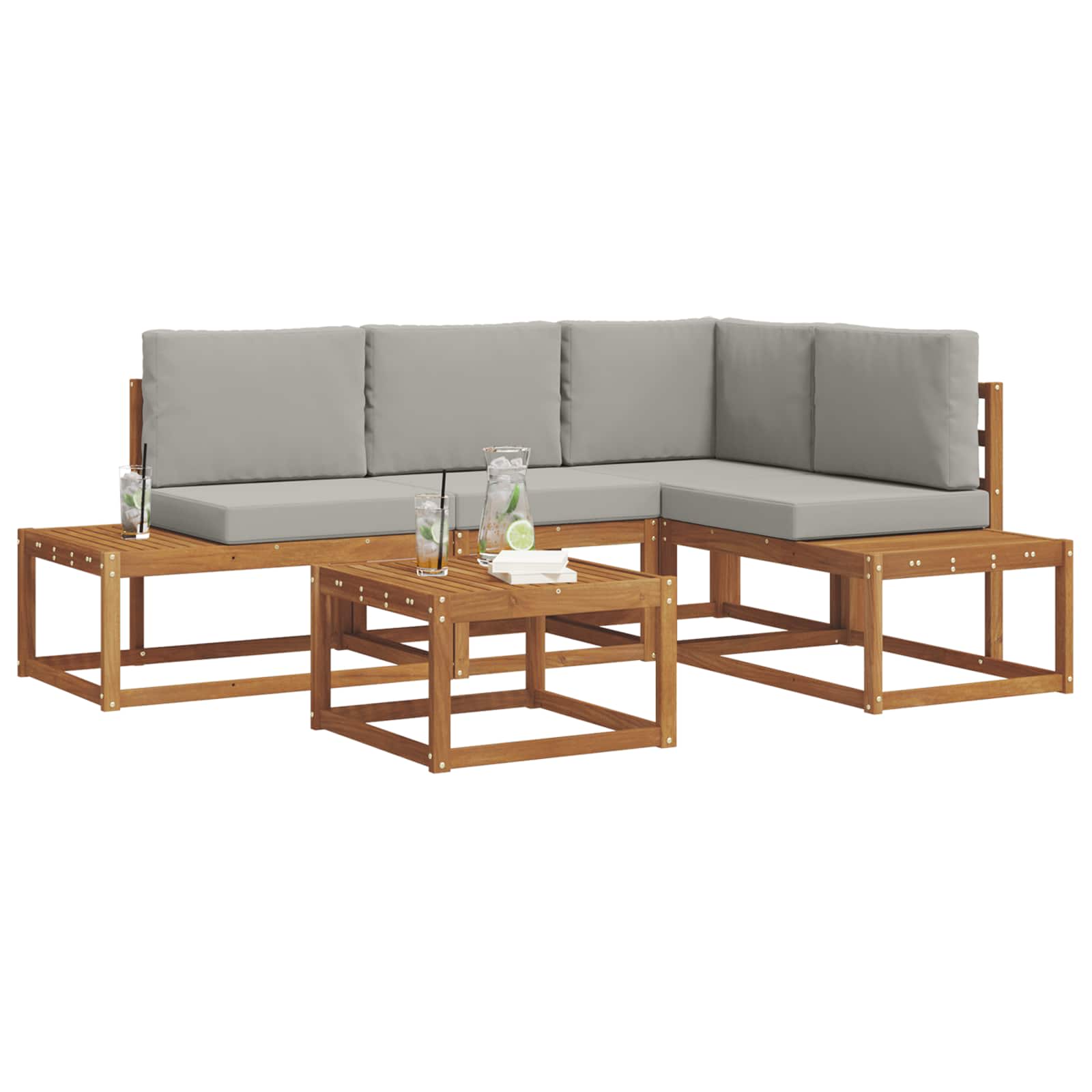 Conjunto de sofás de exterior 5 Pieza Gris Natural y Claro