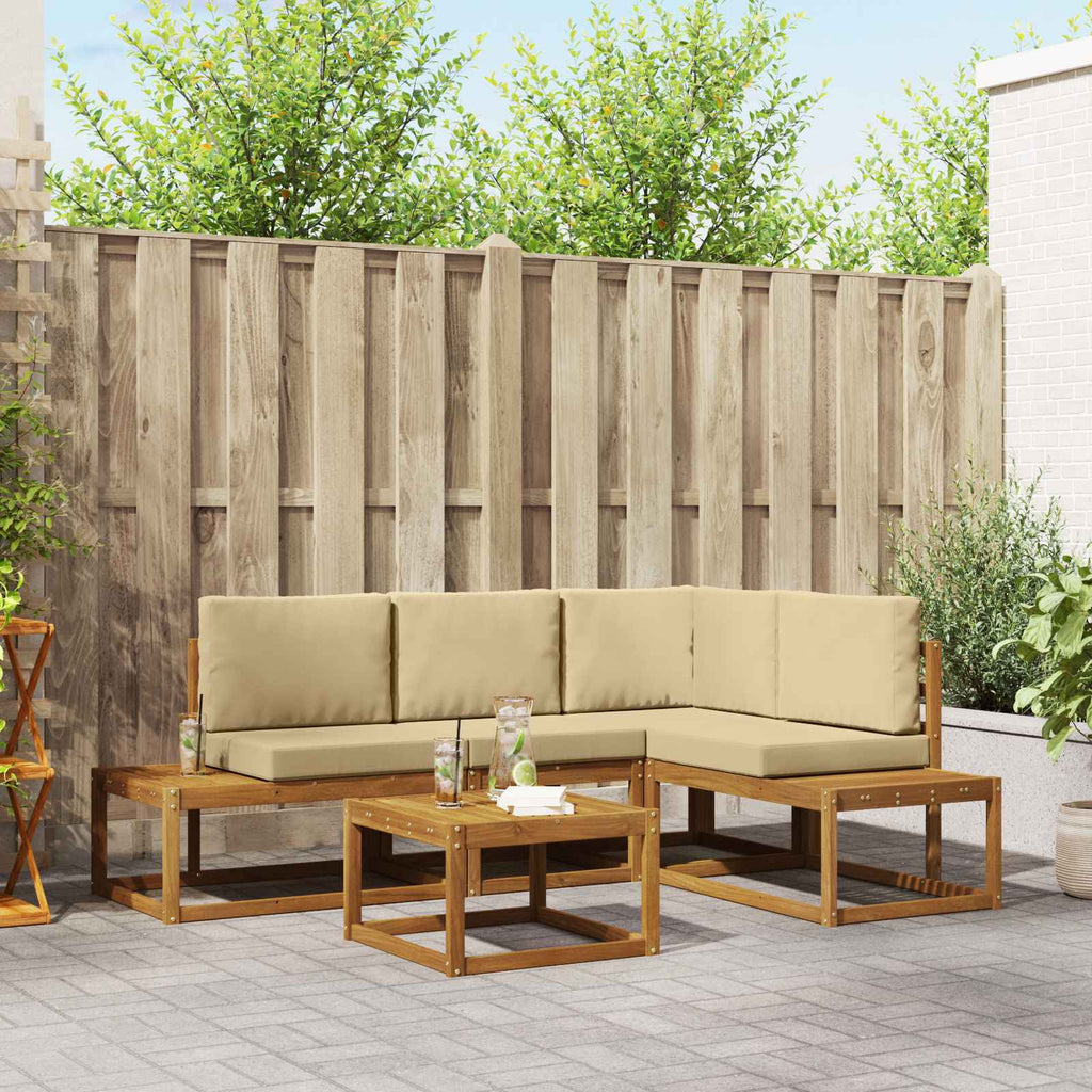 Conjunto de sofás de exterior con cojín 5 Pieza Natural y Beige