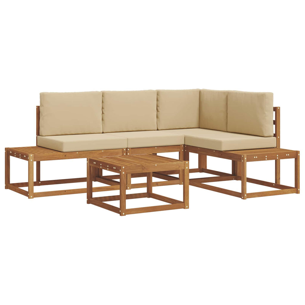 Conjunto de sofás de exterior con cojín 5 Pieza Natural y Beige