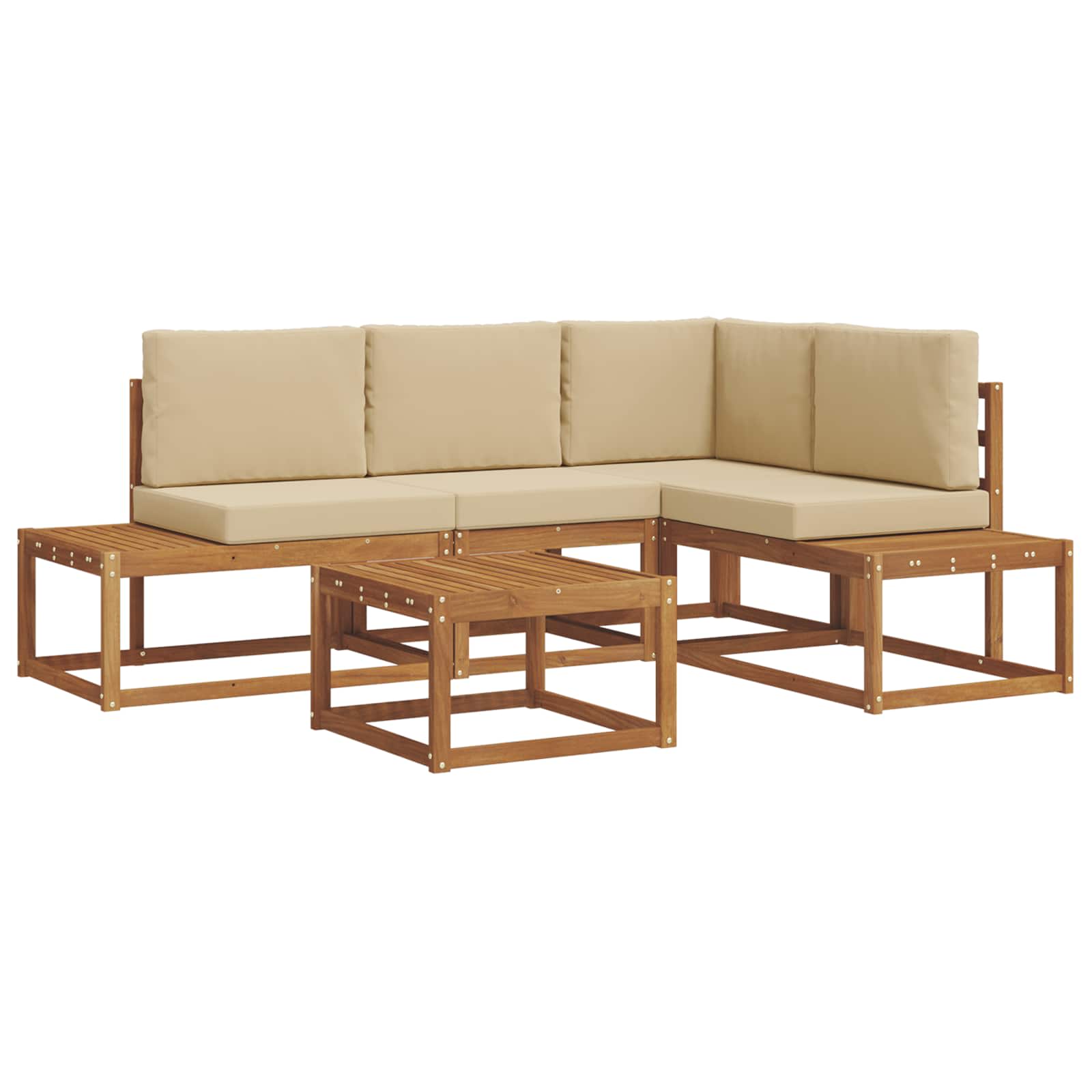Conjunto de sofás de exterior con cojín 5 Pieza Natural y Beige