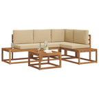 Conjunto de sofás de exterior con cojín 5 Pieza Natural y Beige