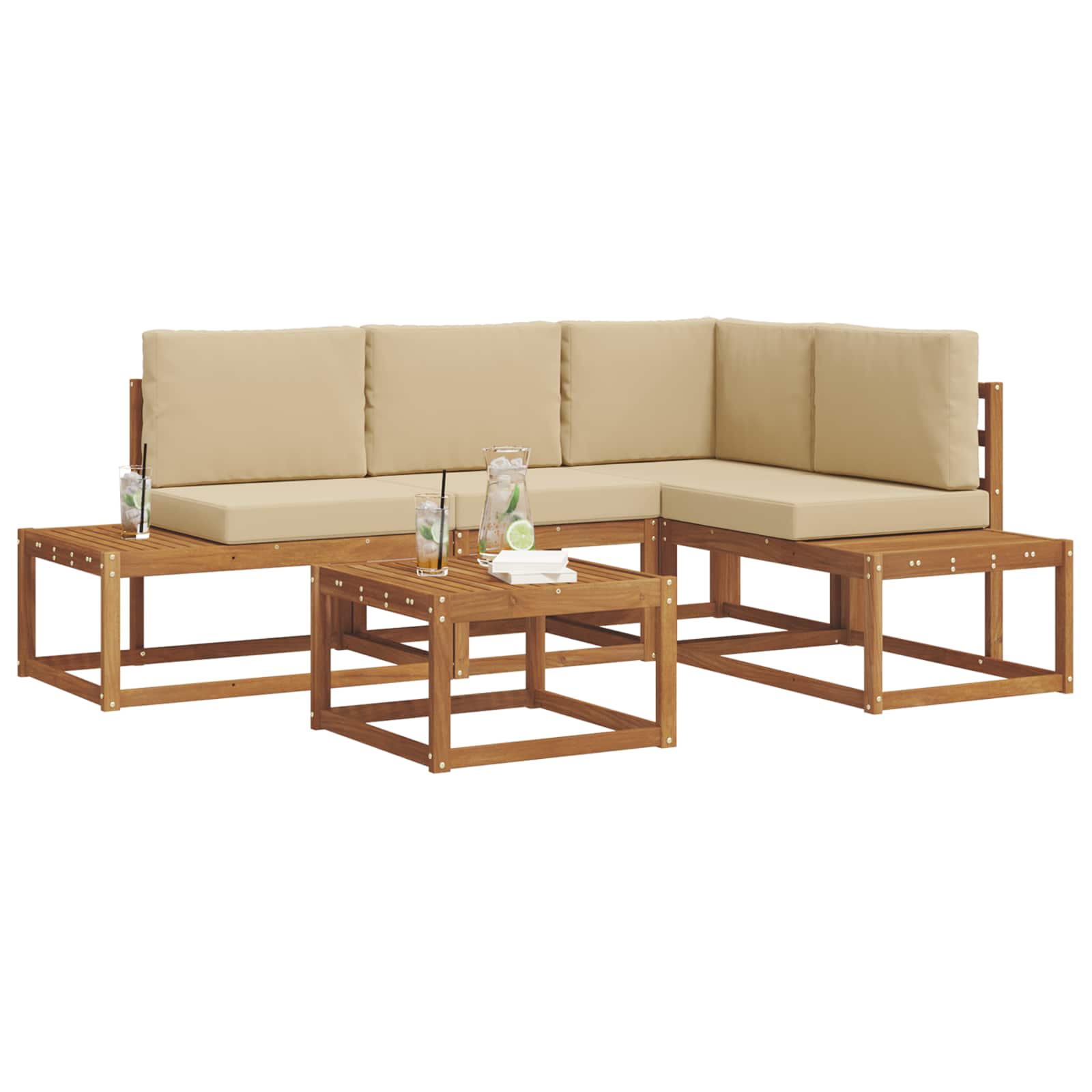Conjunto de sofás de exterior con cojín 5 Pieza Natural y Beige