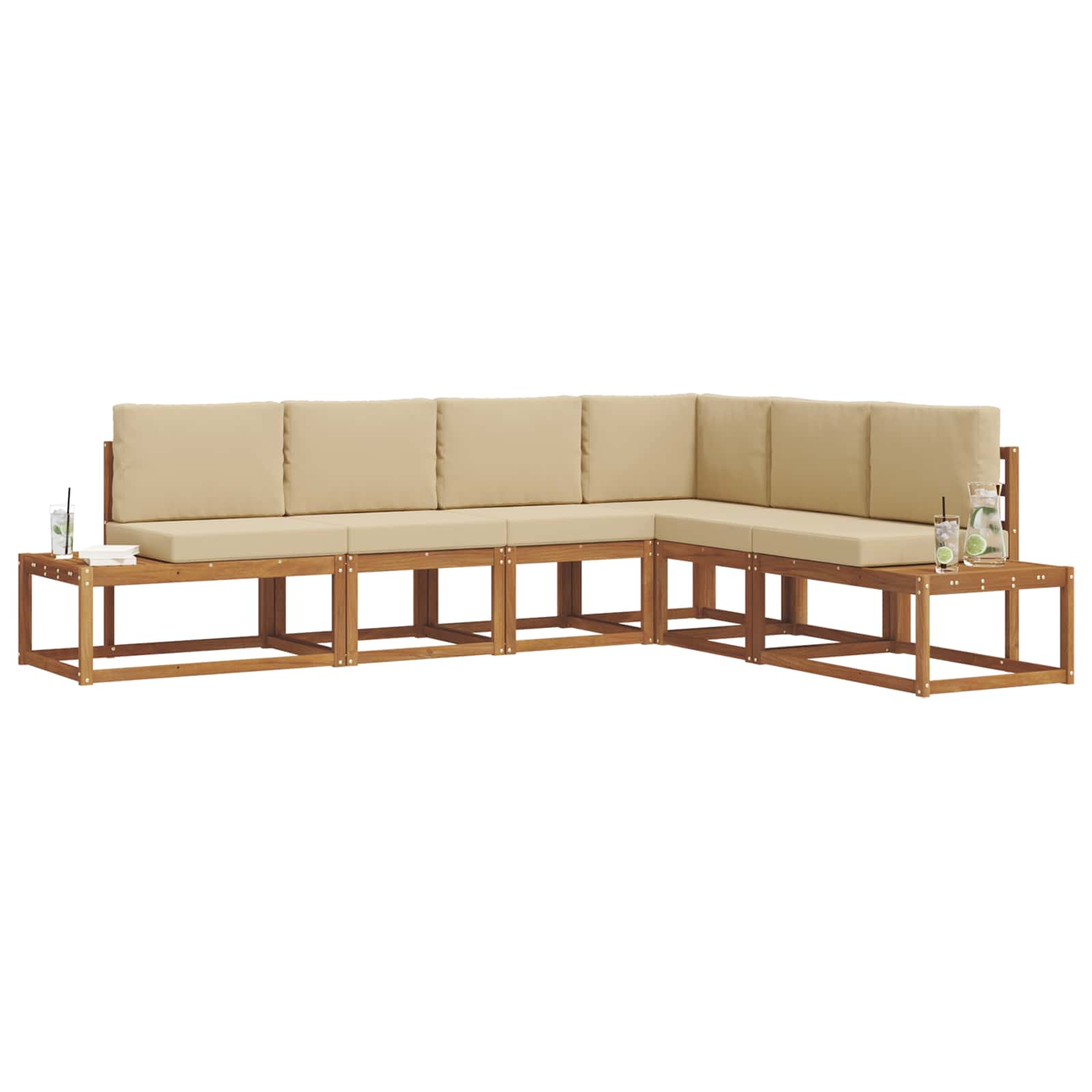 Conjunto de sofás de exterior con cojín 6 Pieza Natural y Beige