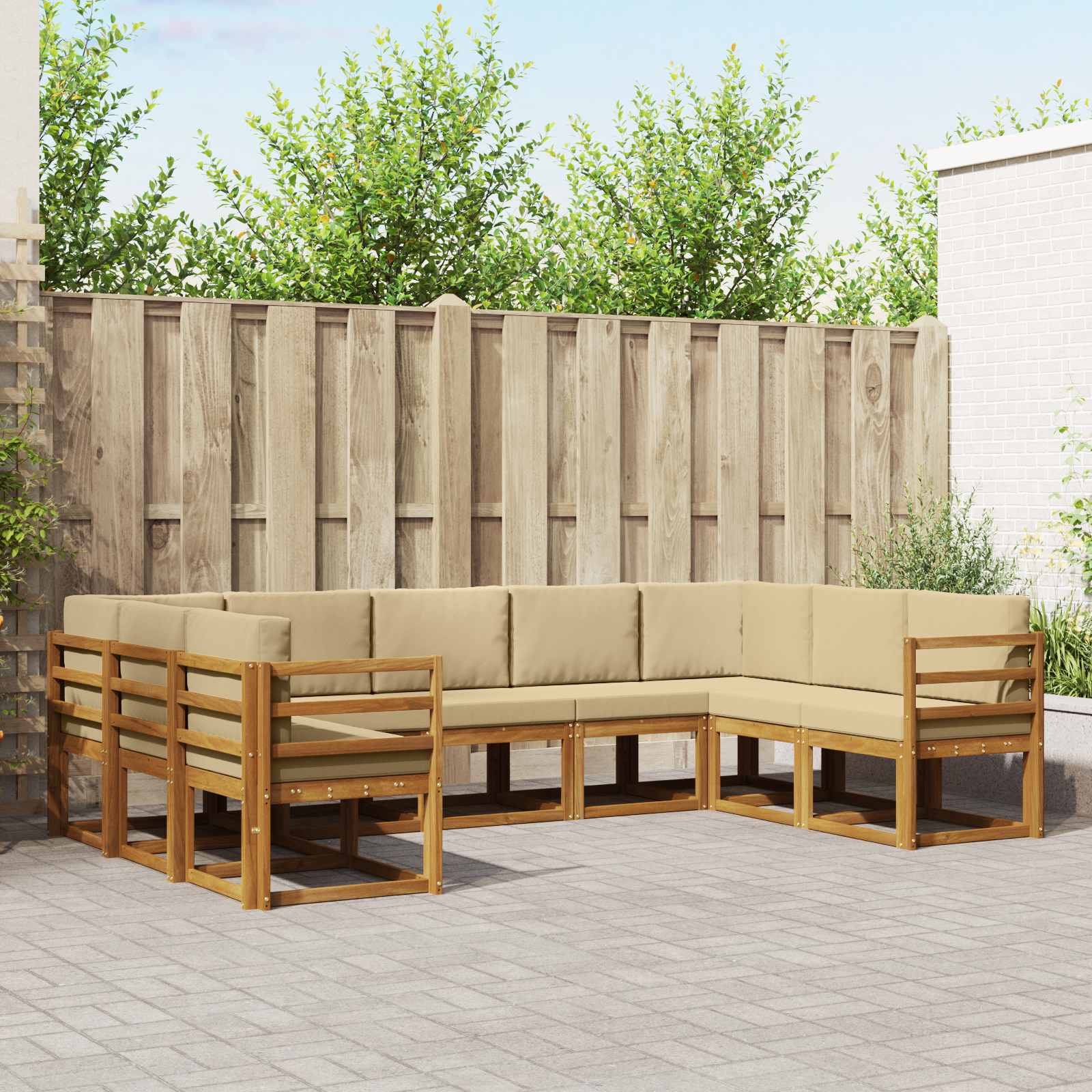 Conjunto de sofás de exterior con cojín 5 pcs Natural y Beige