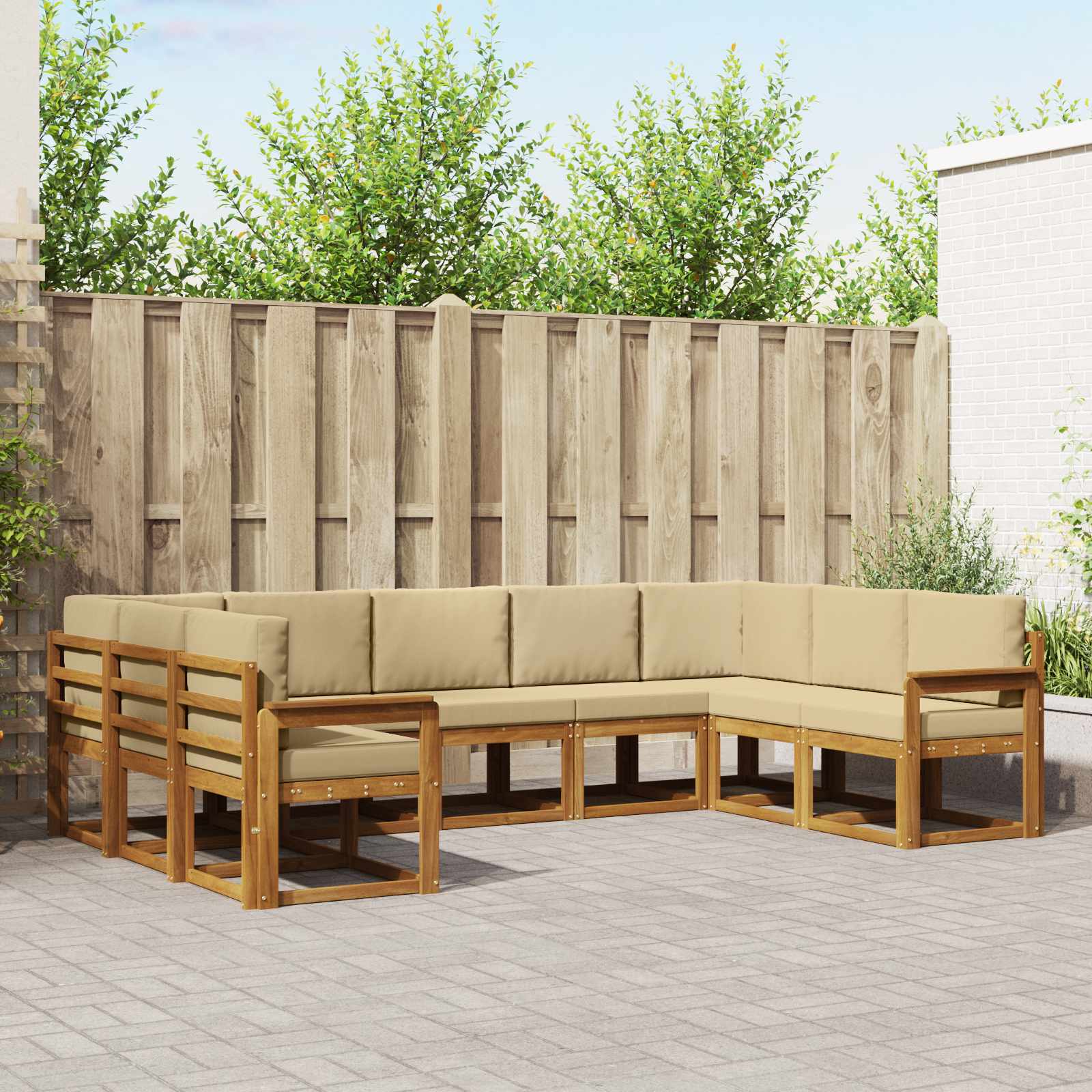 Conjunto de sofás de exterior con cojín 5 pcs Natural y Beige