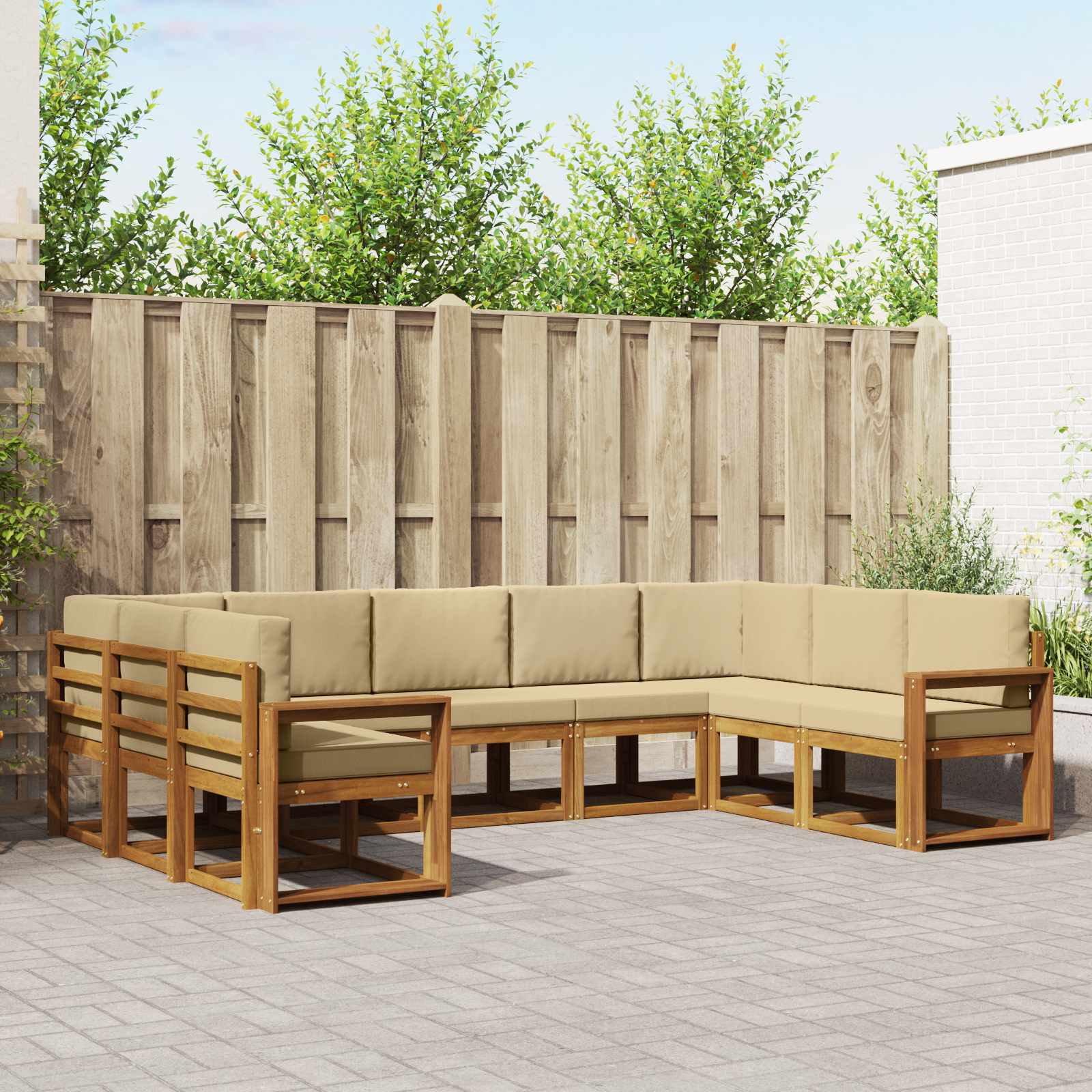 Conjunto de sofás de exterior con cojín 5 pcs Natural y Beige
