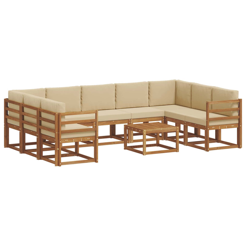 Conjunto de sofás de exterior con cojín 10 pcs Natural y Beige