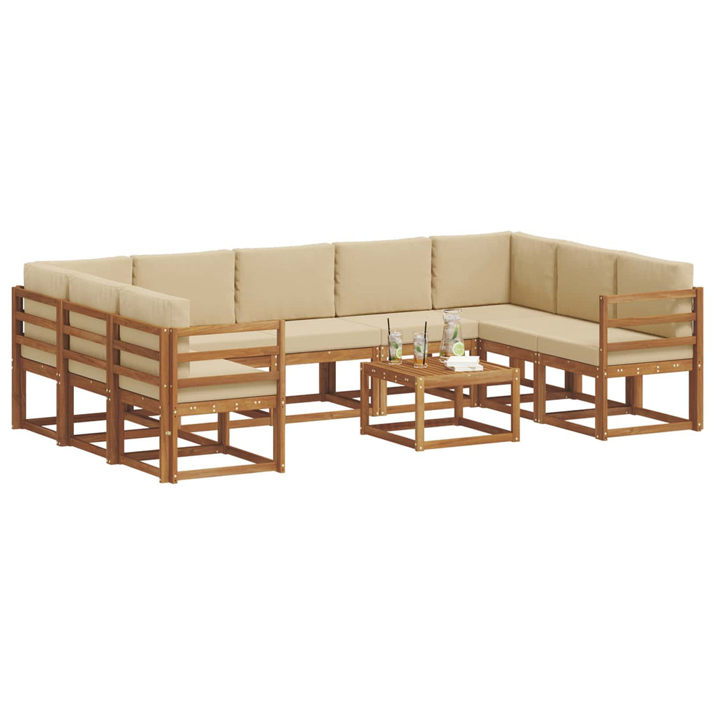 Conjunto de sofás de exterior con cojín 10 pcs Natural y Beige