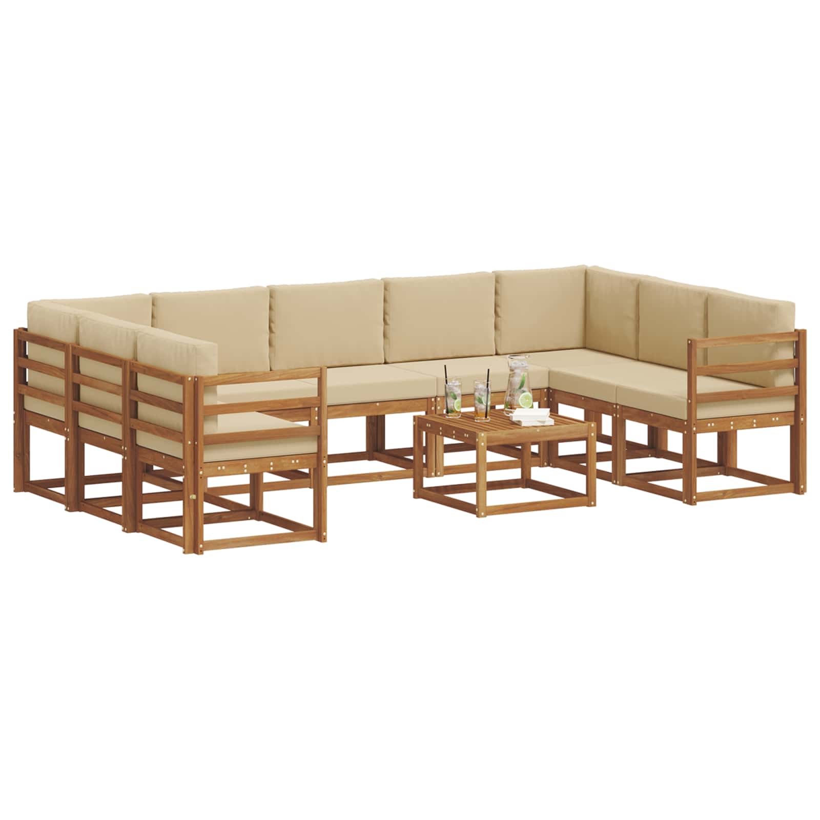 Conjunto de sofás de exterior con cojín 10 pcs Natural y Beige