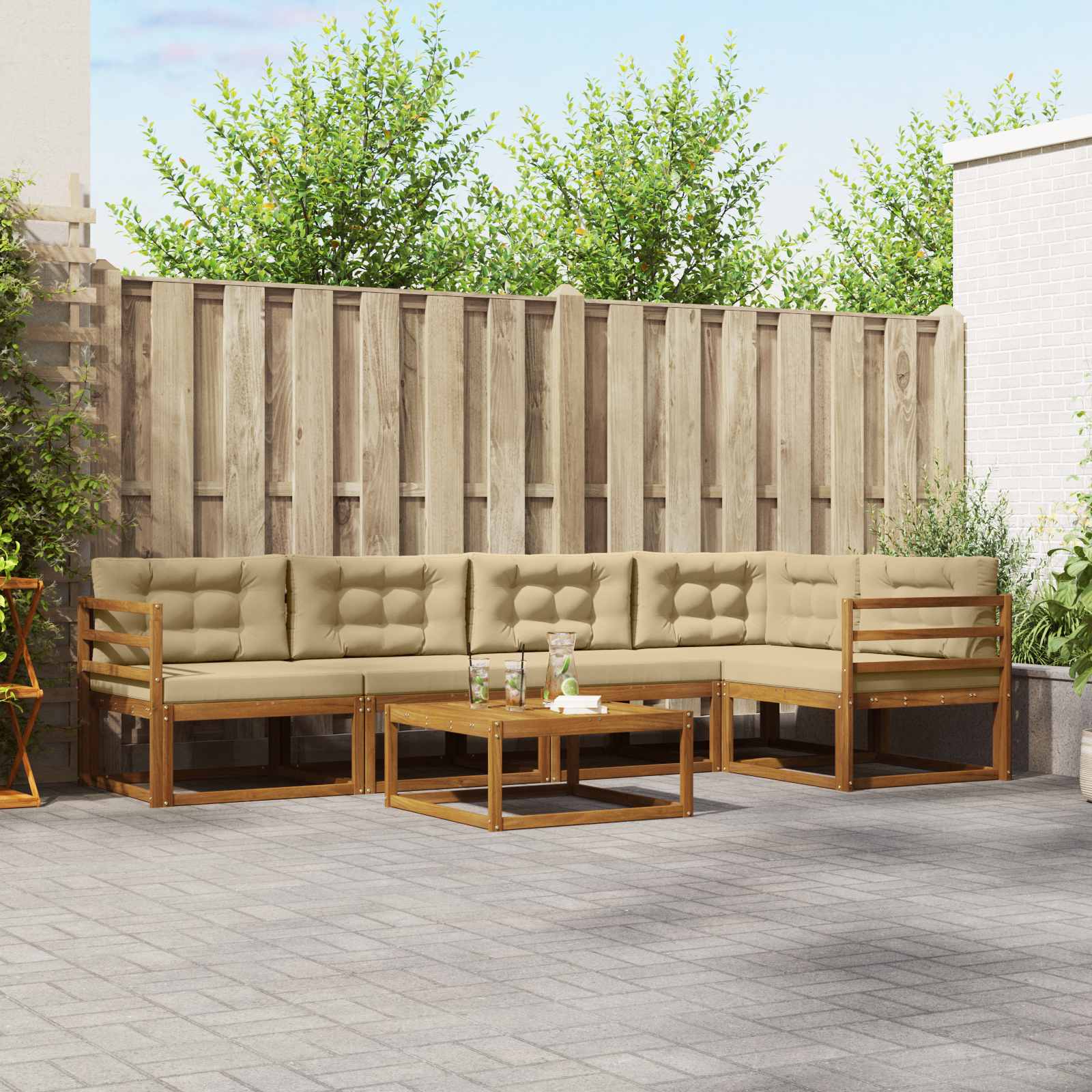 Conjunto de sofás de exterior con cojín 10 pcs Blanco y Crema