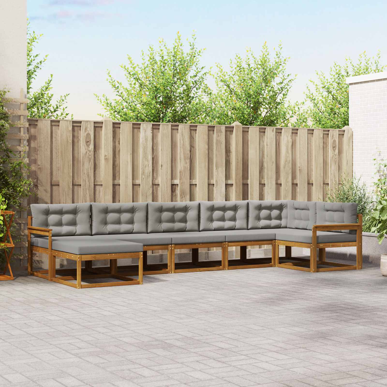 Conjunto de sofás de exterior 7 pcs Gris Natural y Claro