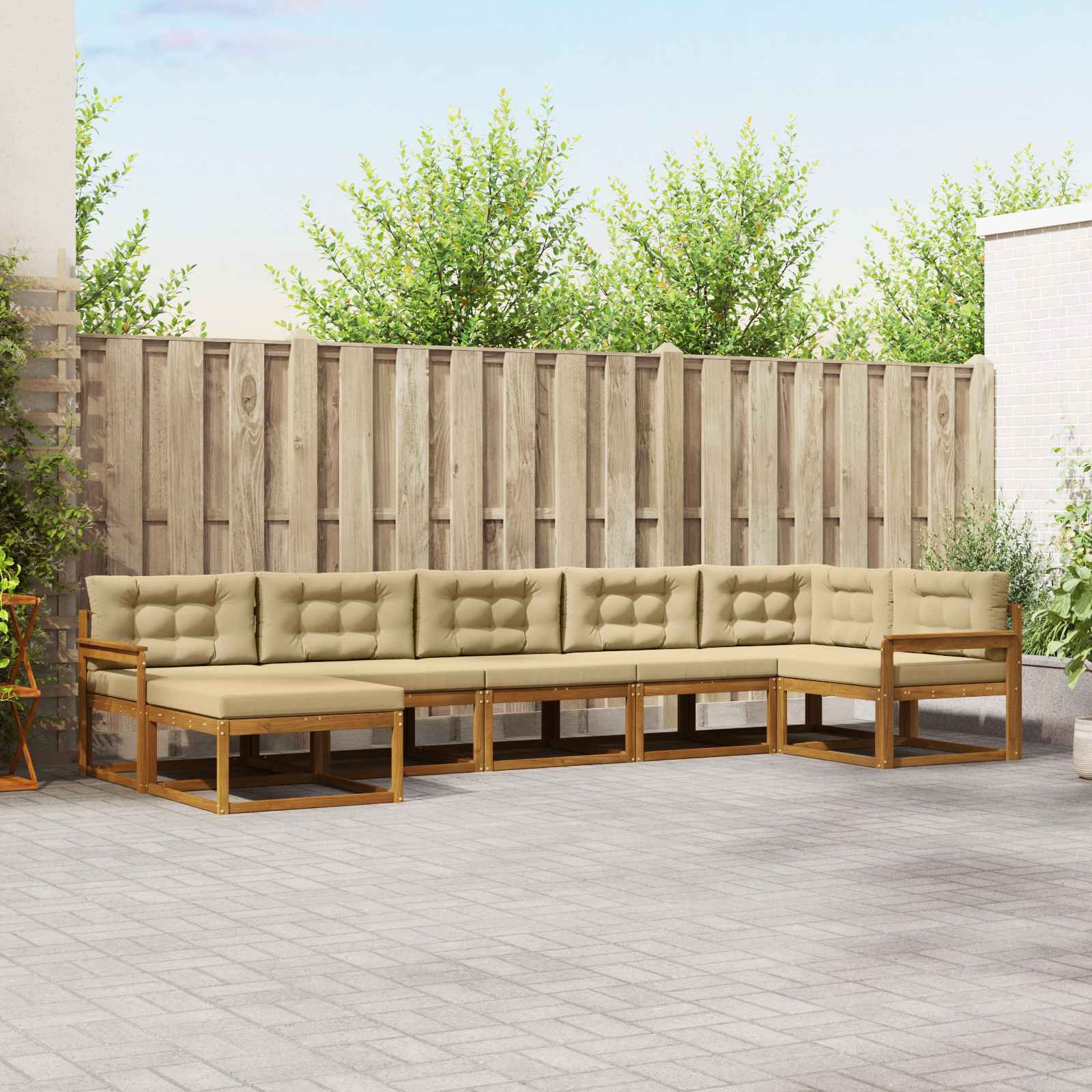 Conjunto de sofás de exterior con cojín 7 pcs Natural y Beige