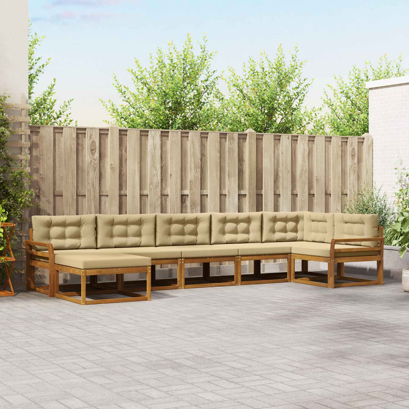 Conjunto de sofás de exterior con cojín 7 pcs Natural y Beige