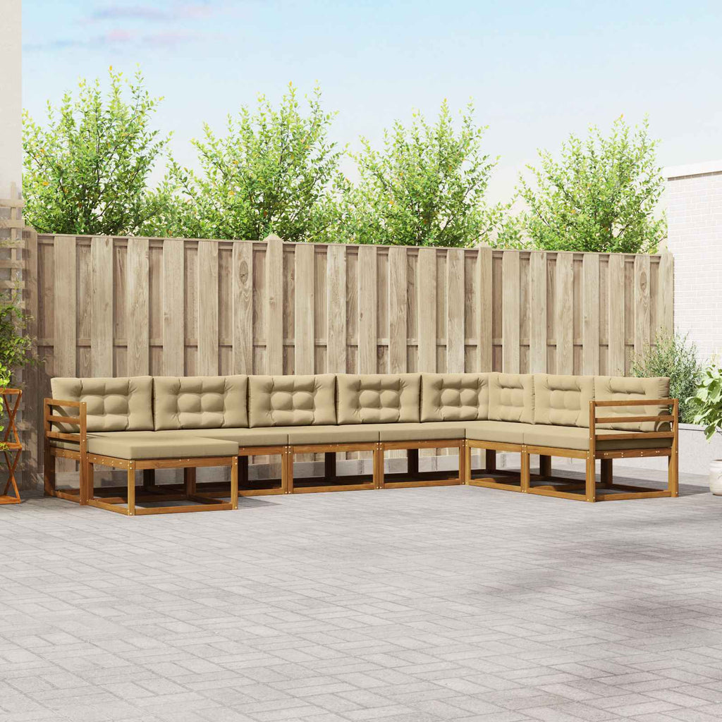 Conjunto de sofás de exterior con cojín 8 pcs Natural y Beige