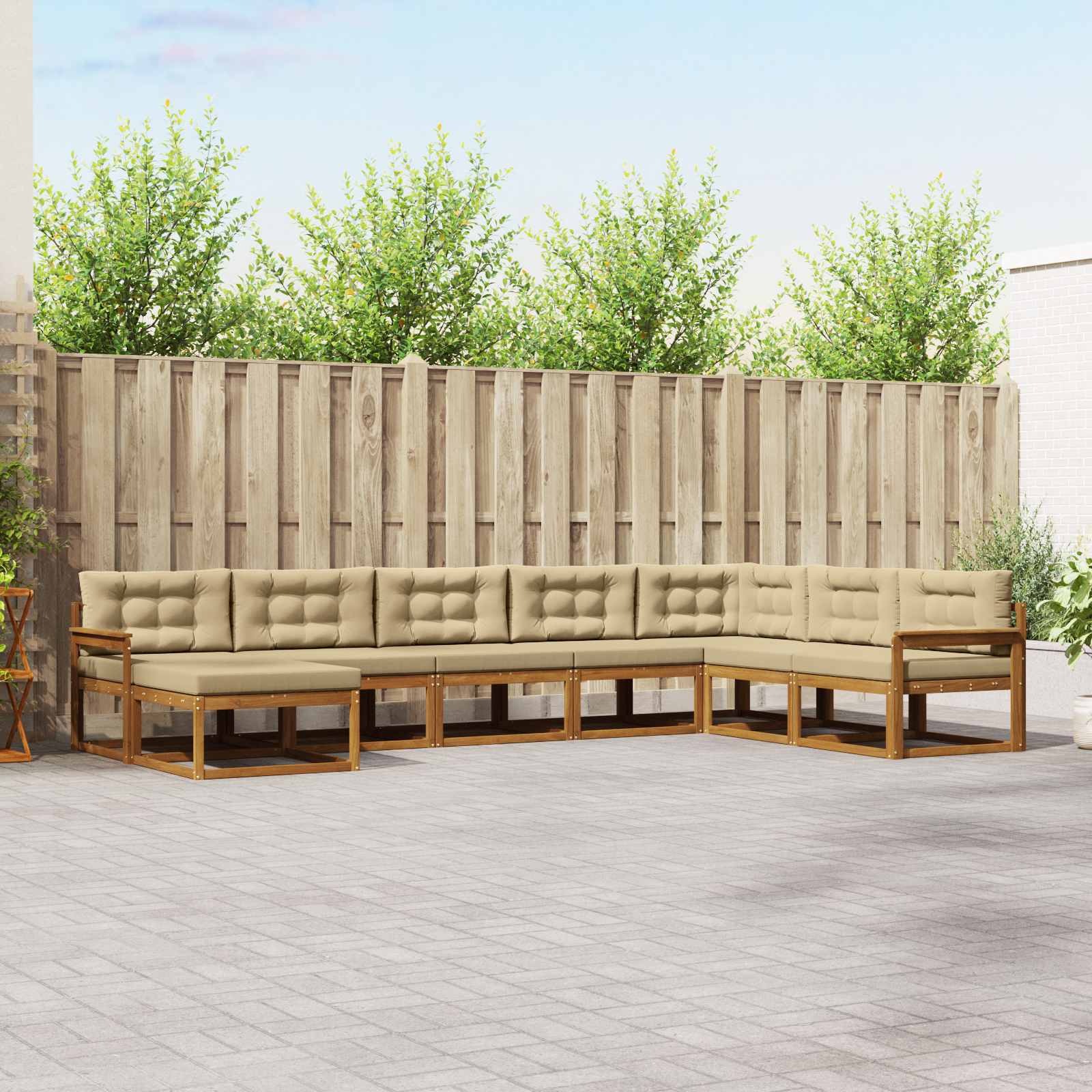 Conjunto de sofás de exterior con cojín 8 pcs Natural y Beige