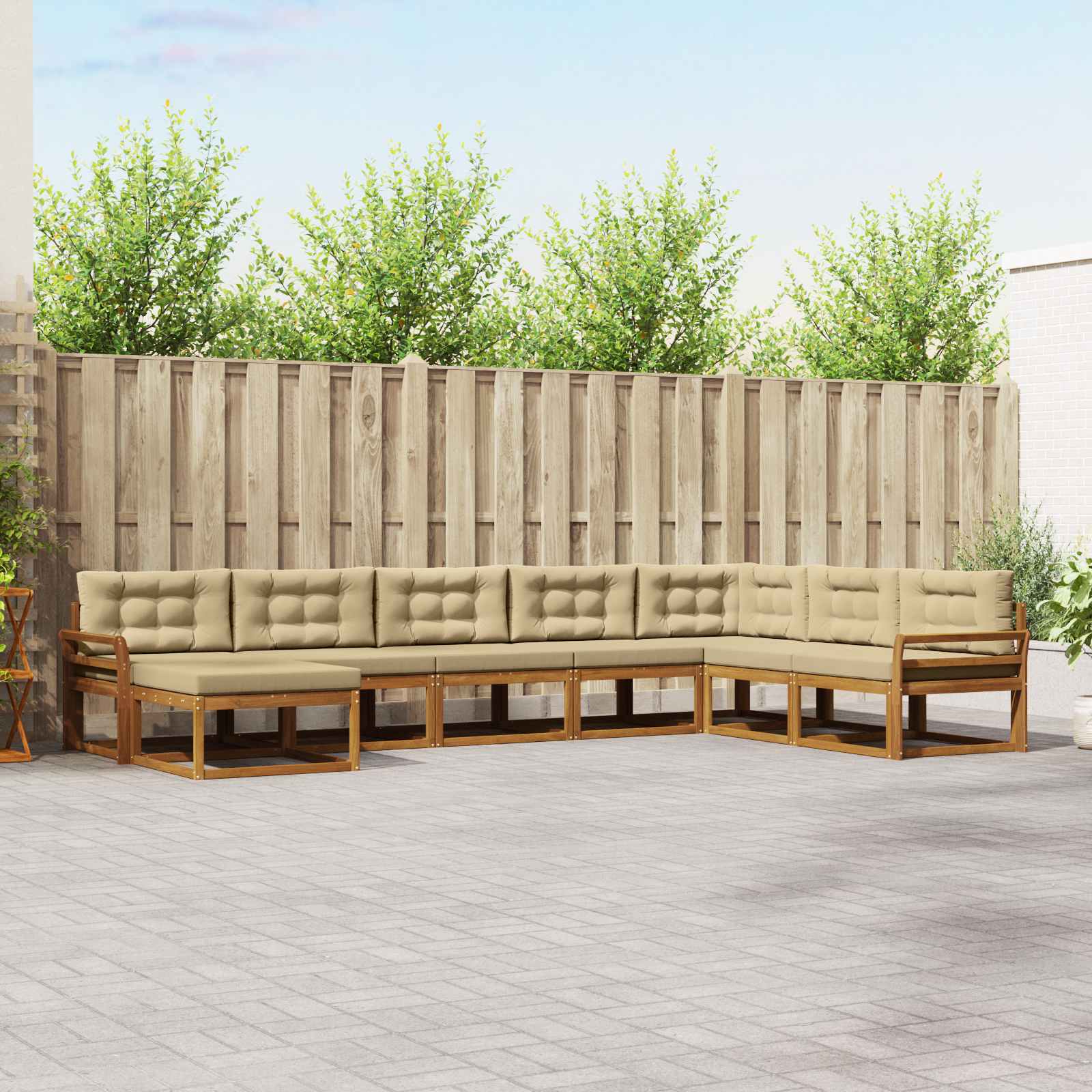 Conjunto de sofás de exterior con cojín 8 pcs Natural y Beige