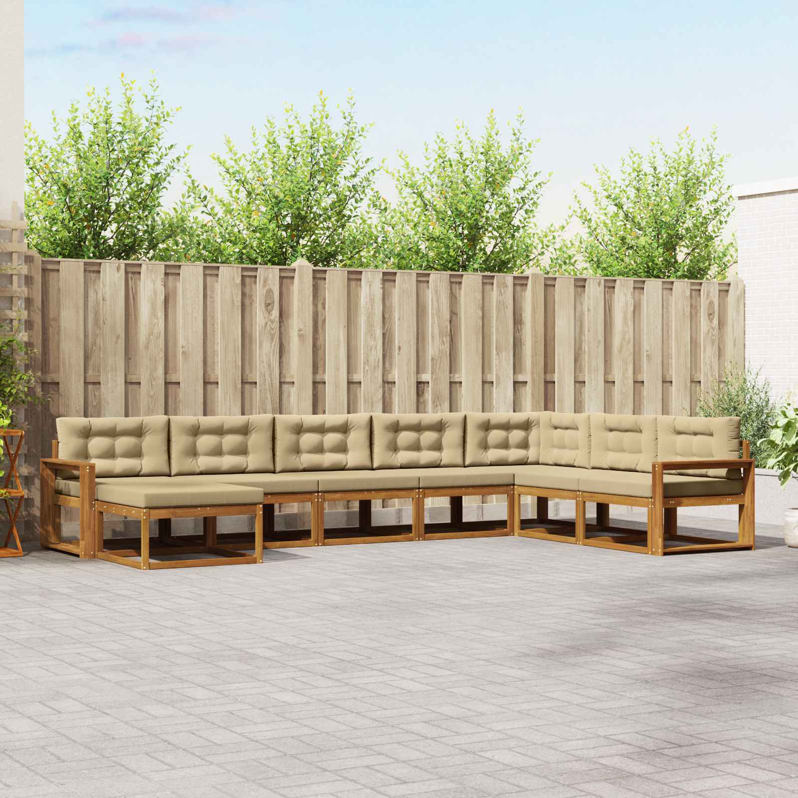 Conjunto de sofás de exterior con cojín 8 pcs Natural y Beige