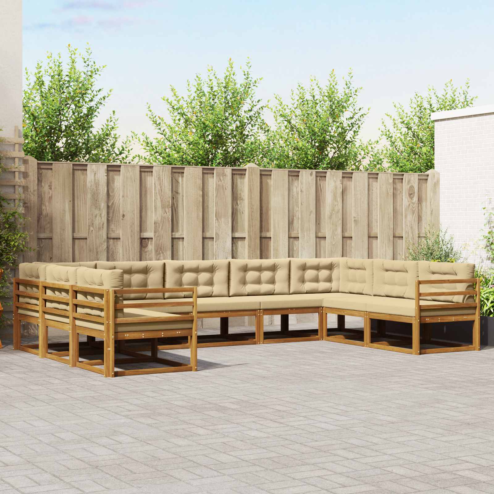 Conjunto de sofás de exterior con cojín 9 pcs Blanco y Crema