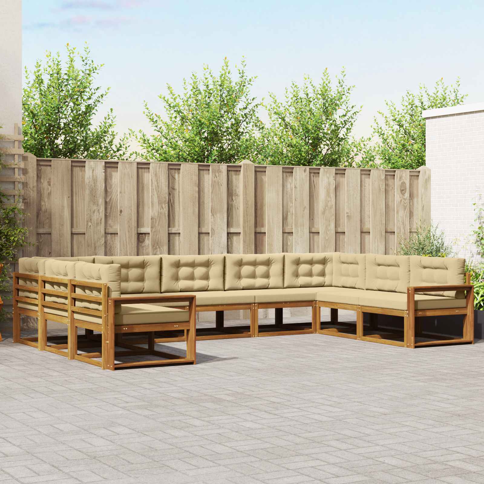 Conjunto de sofás de exterior con cojín 9 pcs Blanco y Crema