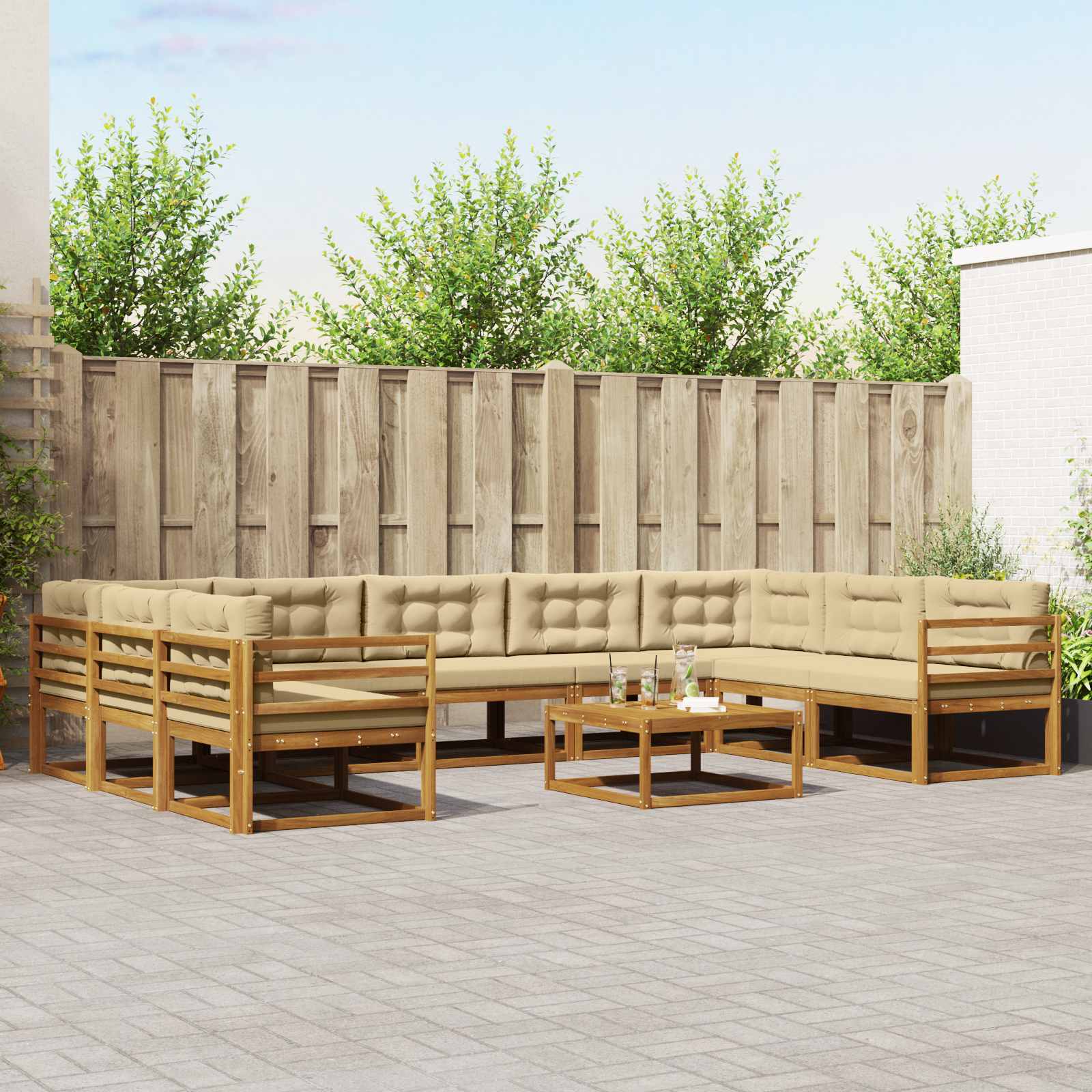 Conjunto de sofás de exterior con cojín 10 pcs Blanco y Crema