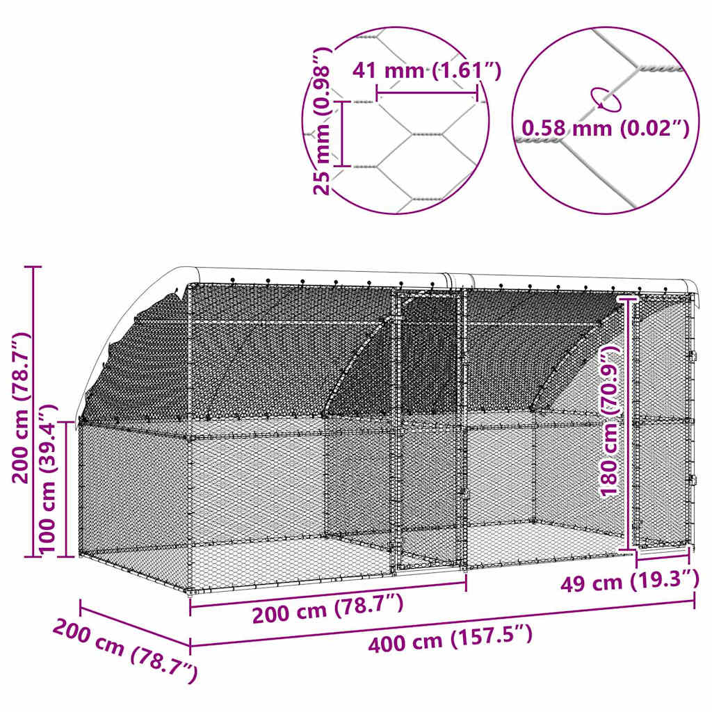 Jaula para pollos 2 pcs Plateado 400 x 200 x 200 cm