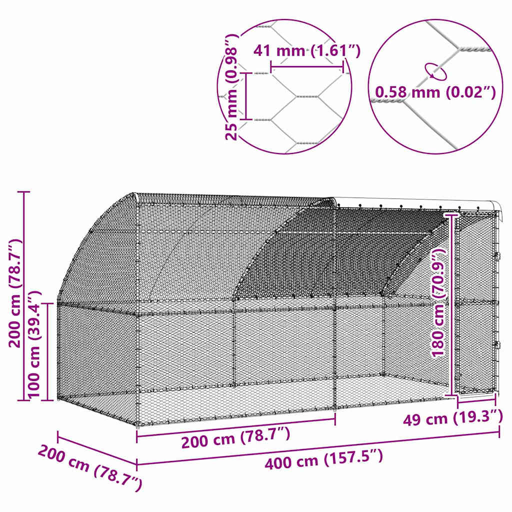 Jaula para pollos 2 pcs Plateado 400 x 200 x 200 cm acero y PE