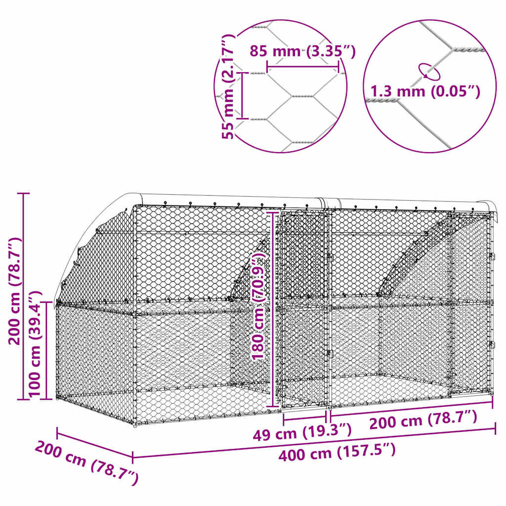 Refugio para perros 2 pcs Plateado 4 x 2 x 2 m