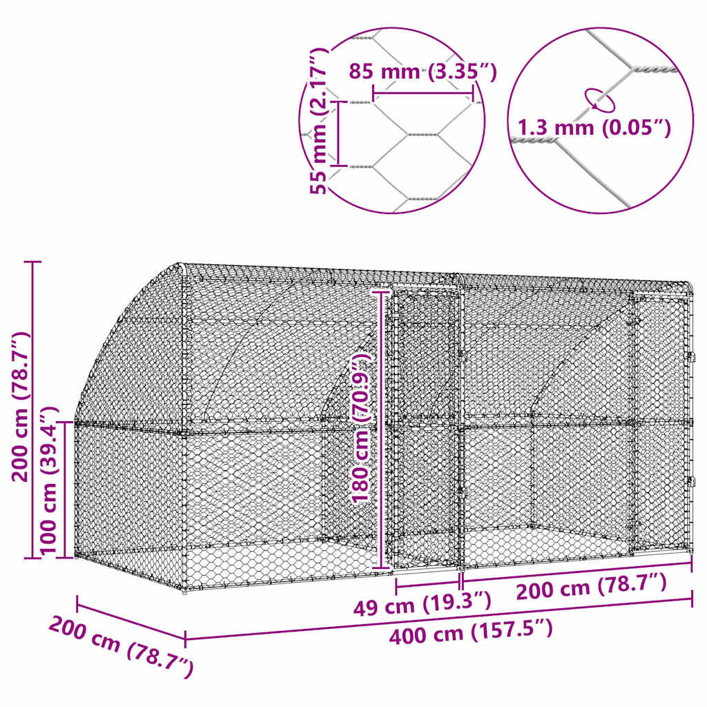 Refugio para perros 2 pcs Plateado 4 x 2 x 2 m