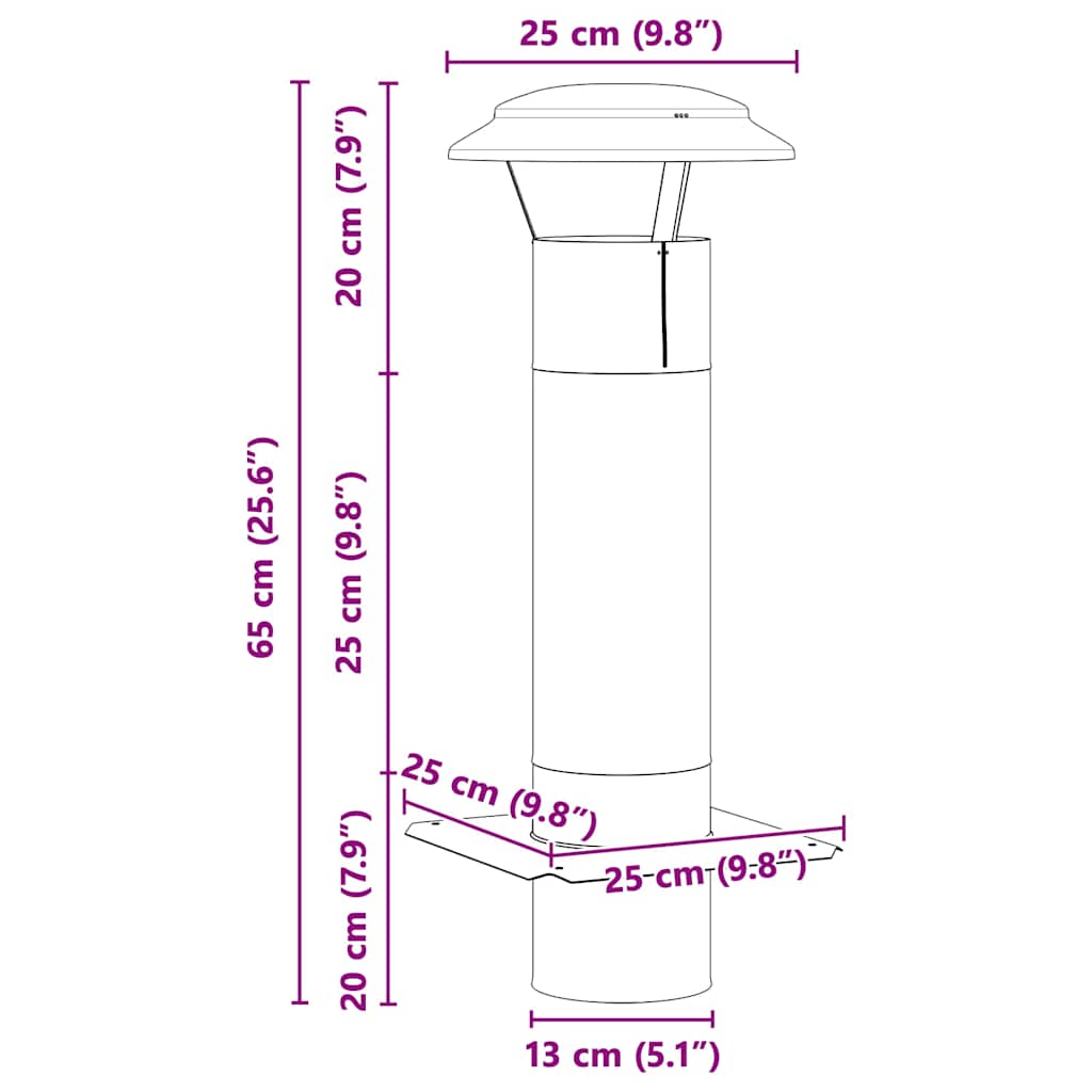 Extensión de Chimenea Plateado 25 x 25 x 65 cm Acero inoxidable