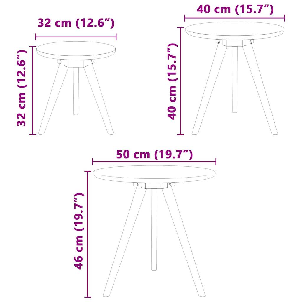 Mesa de Café 3 pcs Marrón Madera de Nogal Sólido