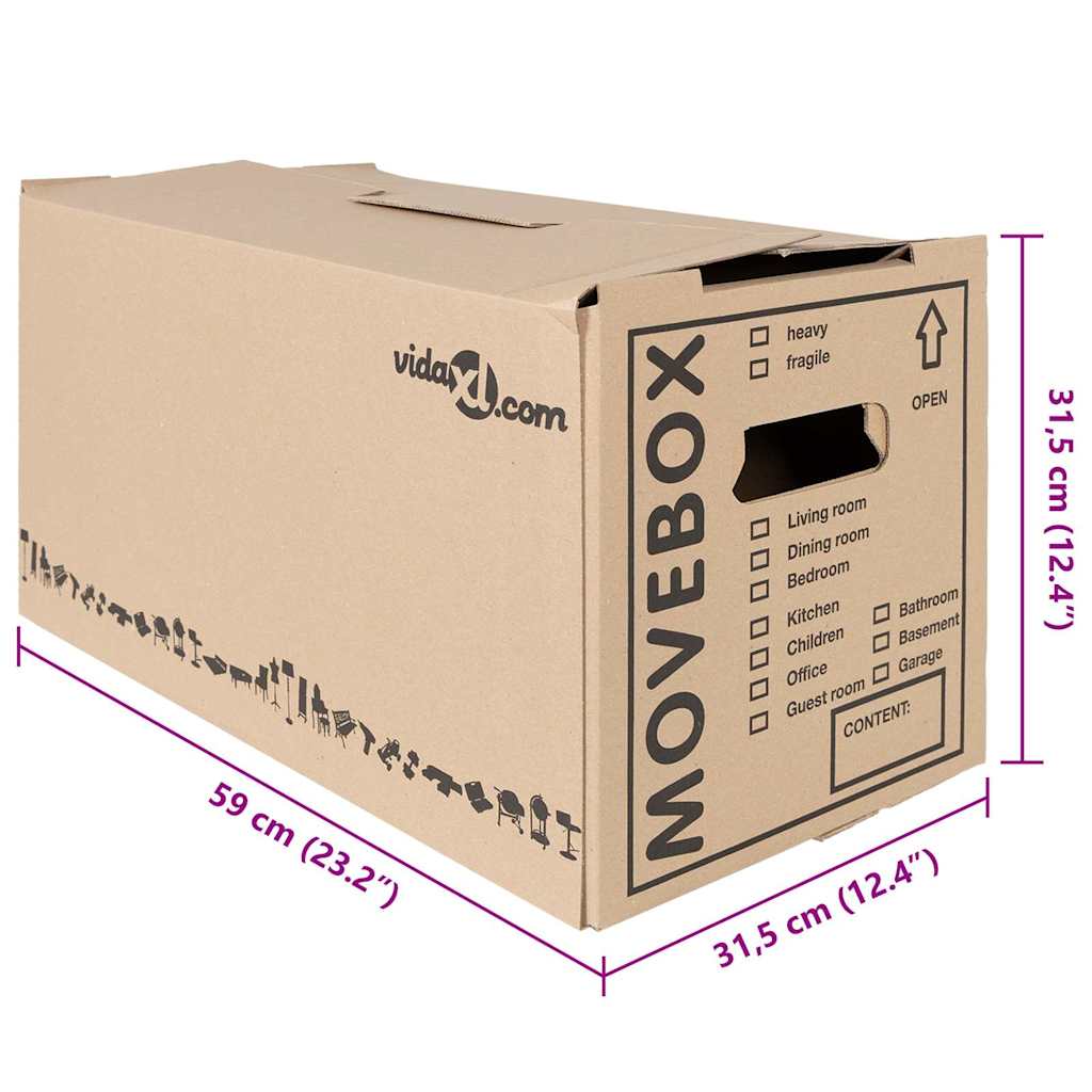 Caja de Mudanza 20 pcs Natural 59 x 31,5 x 31,5 cm Cartón